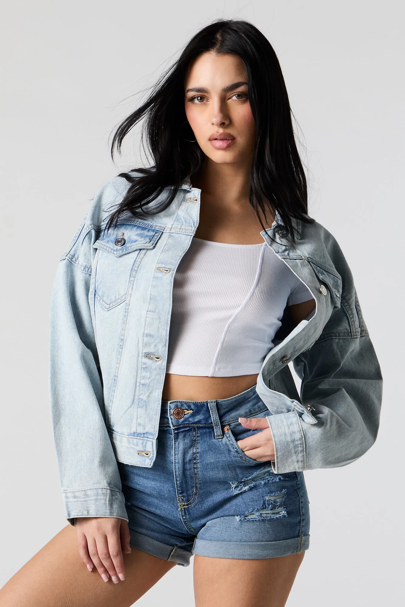 Cinched Denim Jacket sold by Charlotte Russe product image thumbnail 2