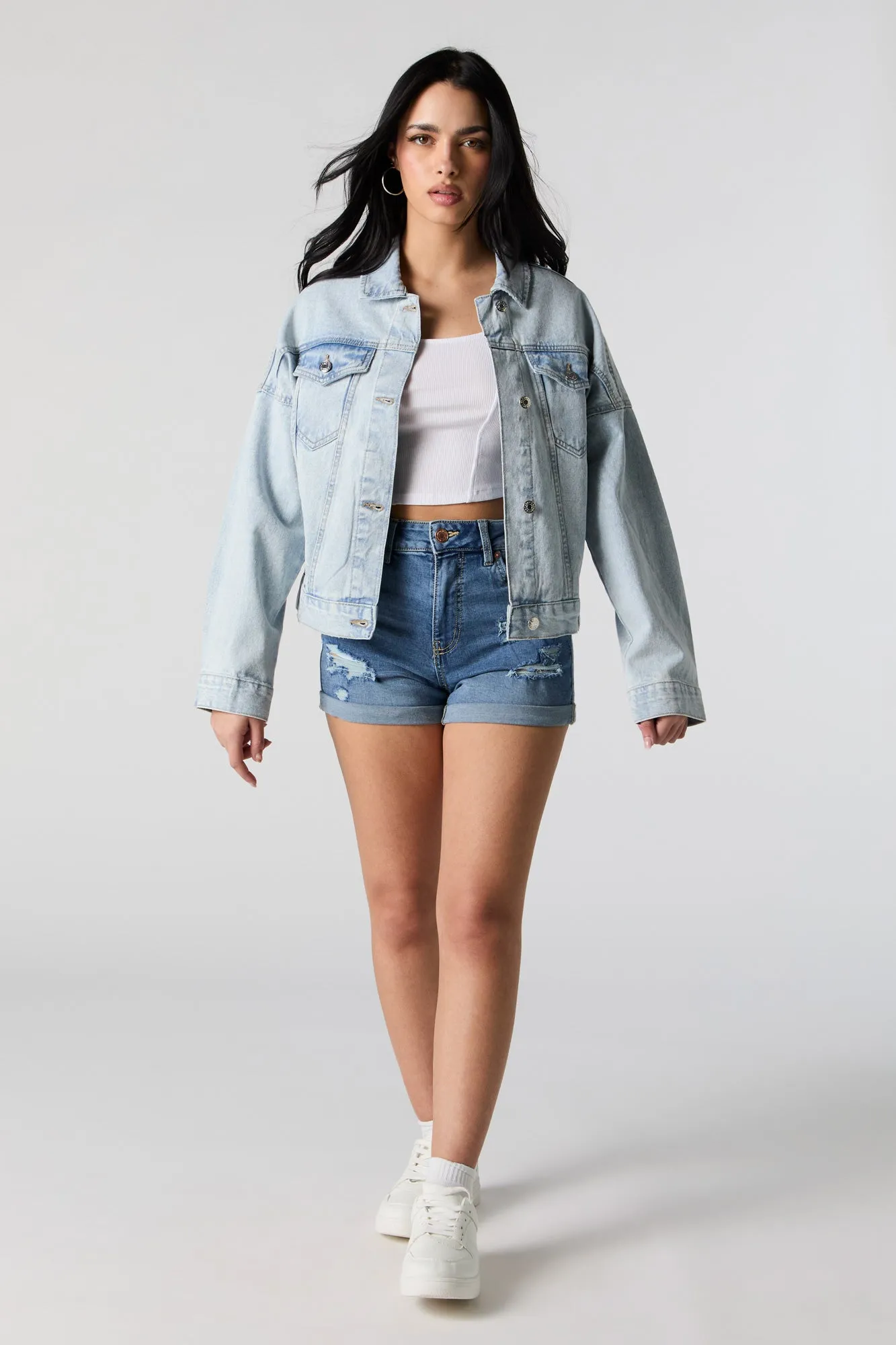Cinched Denim Jacket sold by Charlotte Russe product image thumbnail 4