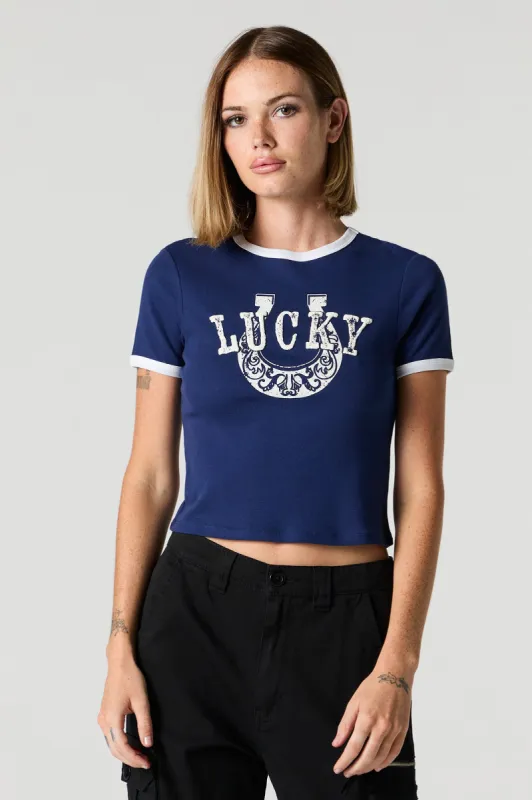 Lucky Graphic Ringer T-Shirt sold by Charlotte Russe