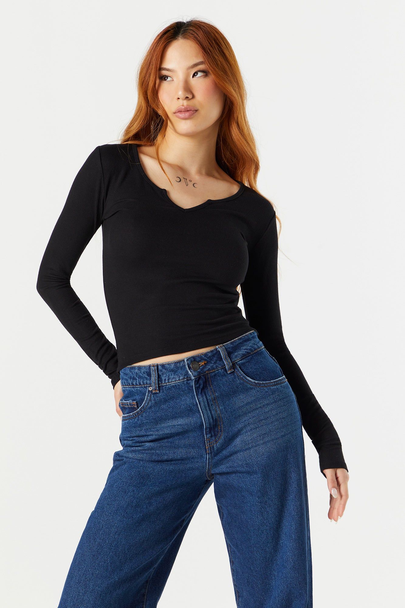Ribbed Notched Long Sleeve Top sold by Charlotte Russe product image thumbnail 2