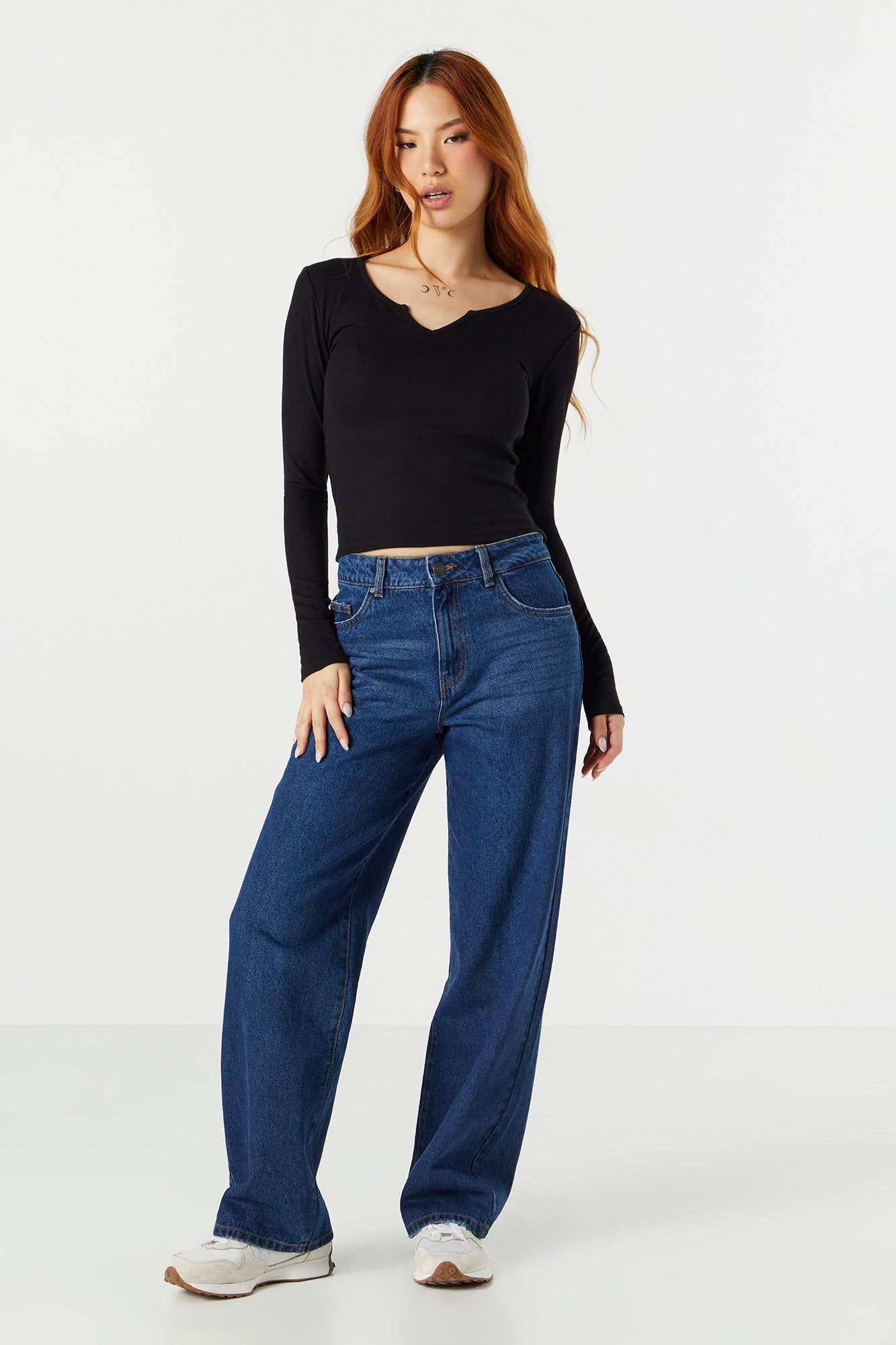 Ribbed Notched Long Sleeve Top sold by Charlotte Russe product image thumbnail 4