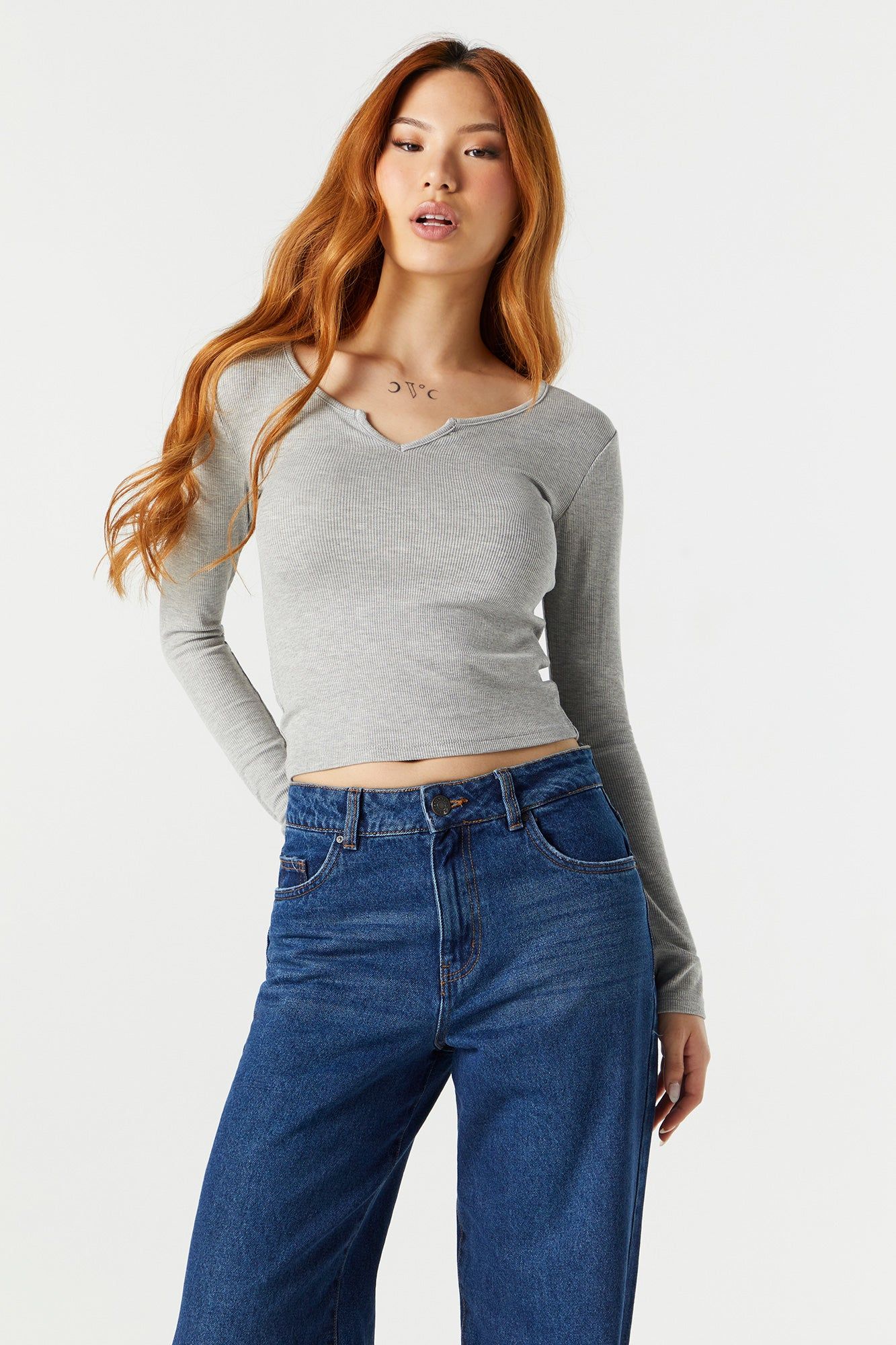Ribbed Notched Long Sleeve Top sold by Charlotte Russe product image thumbnail 5