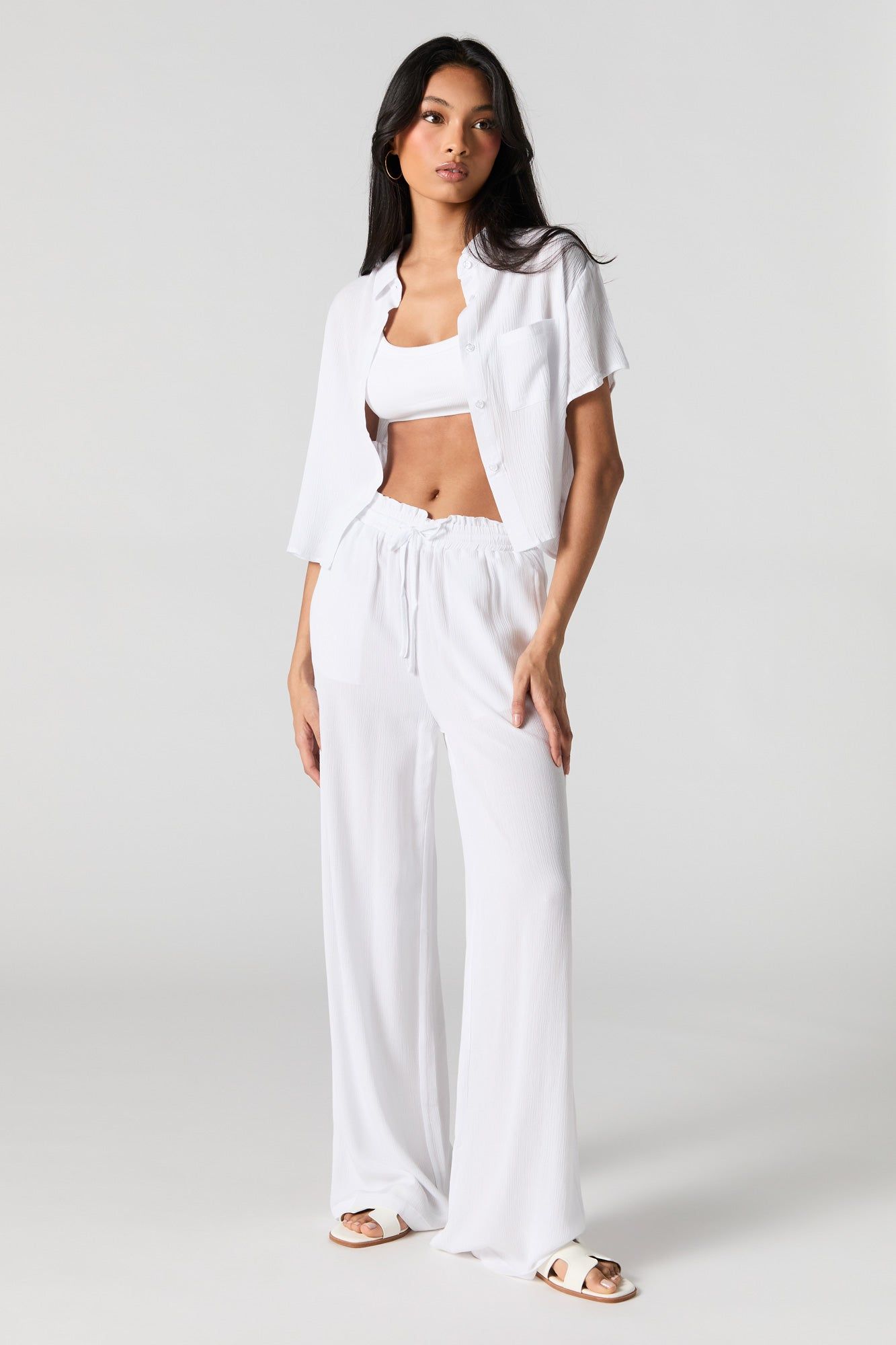 Textured Cropped Button-Up Top sold by Charlotte Russe product image thumbnail 3