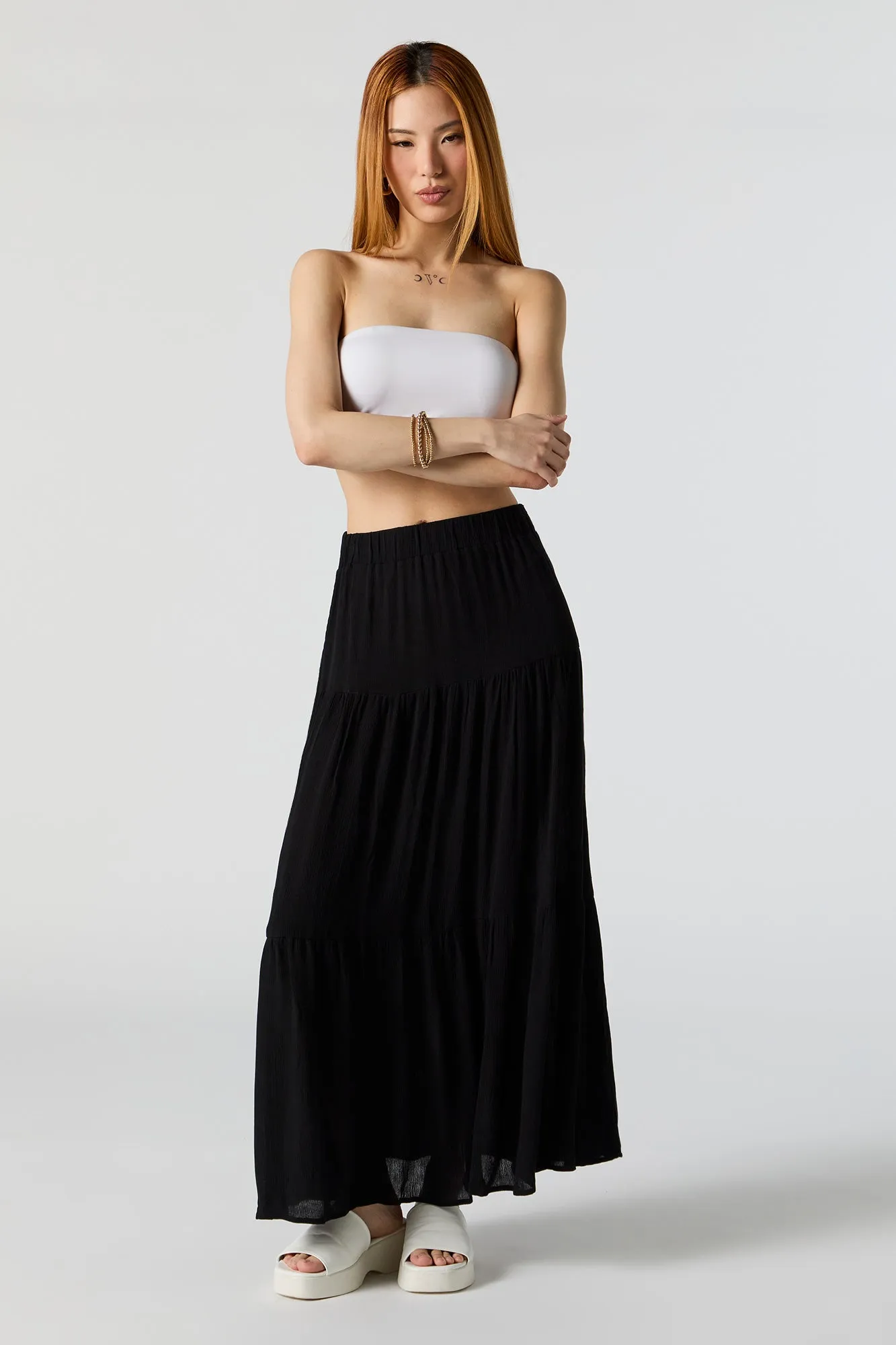 High Rise Tiered Maxi Skirt sold by Charlotte Russe