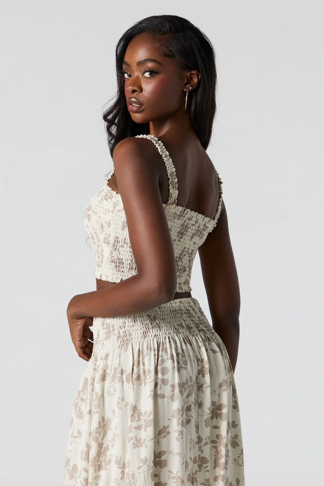 White Floral Smocked Cropped Tank sold by Charlotte Russe product image thumbnail 3