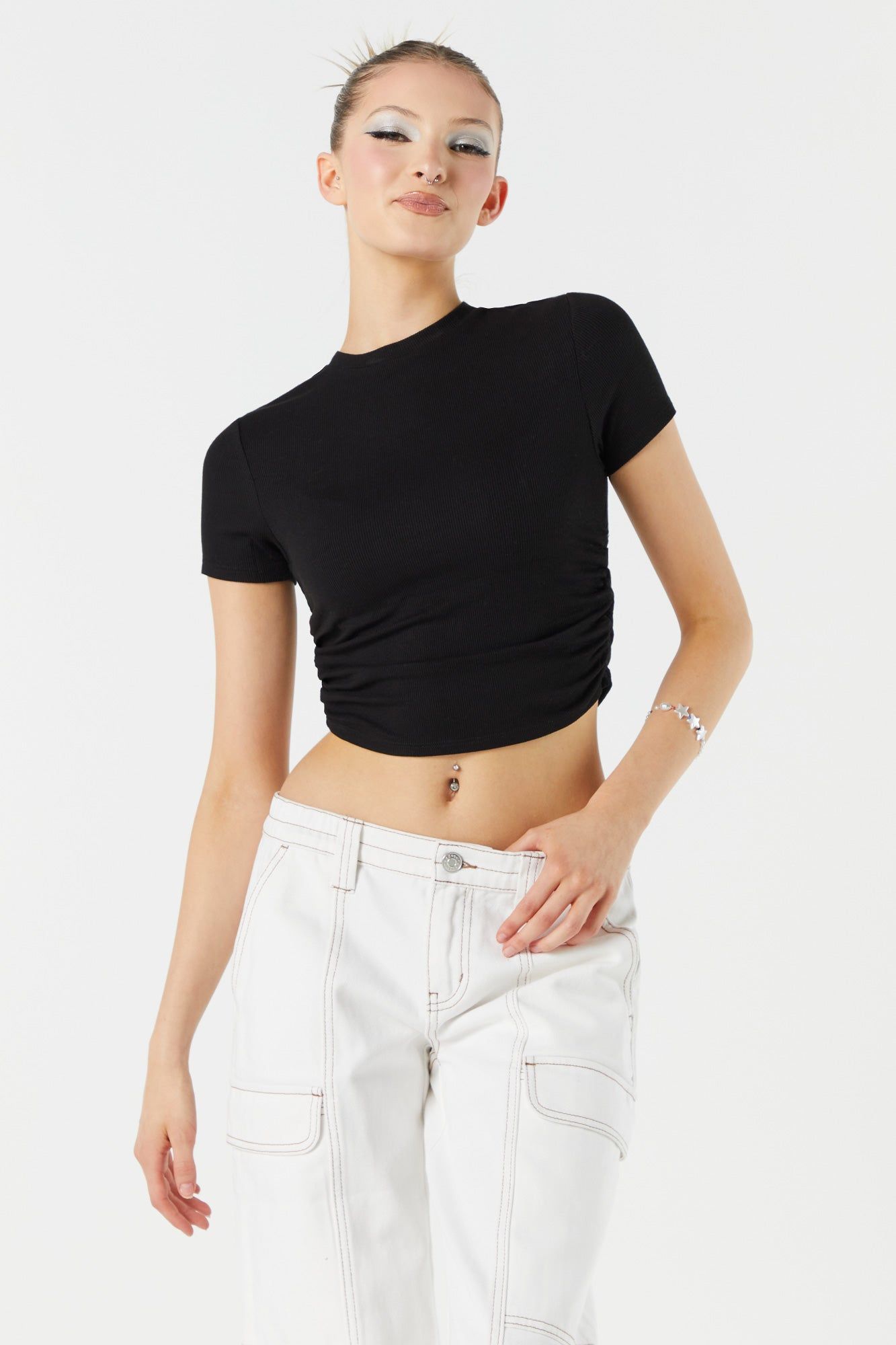 Ribbed Side Cinched Crop Top sold by Charlotte Russe product image thumbnail 4