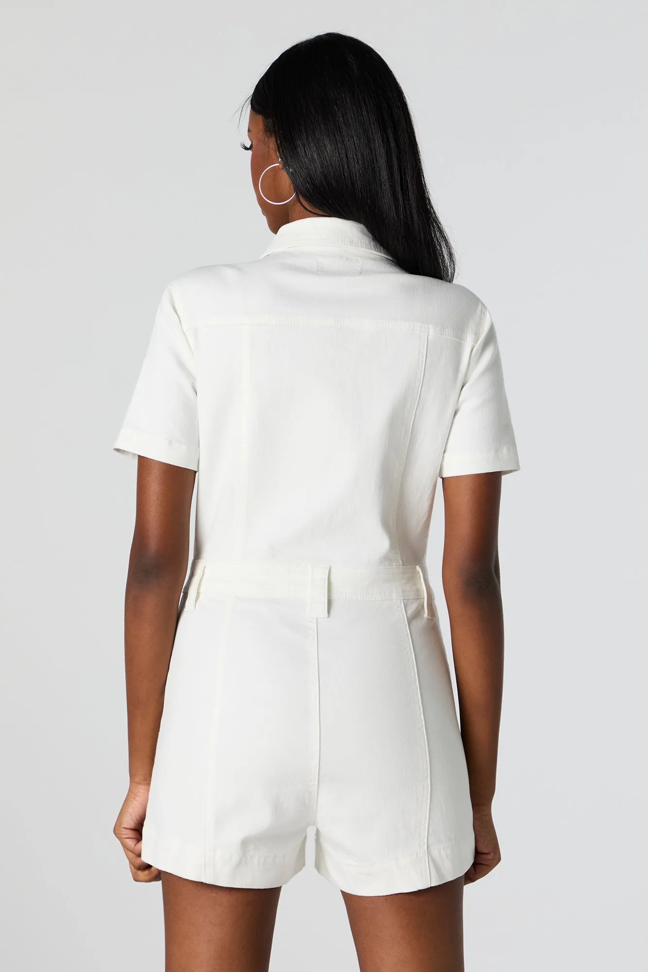 Denim Short Sleeve Button-Up Romper sold by Charlotte Russe product image thumbnail 5