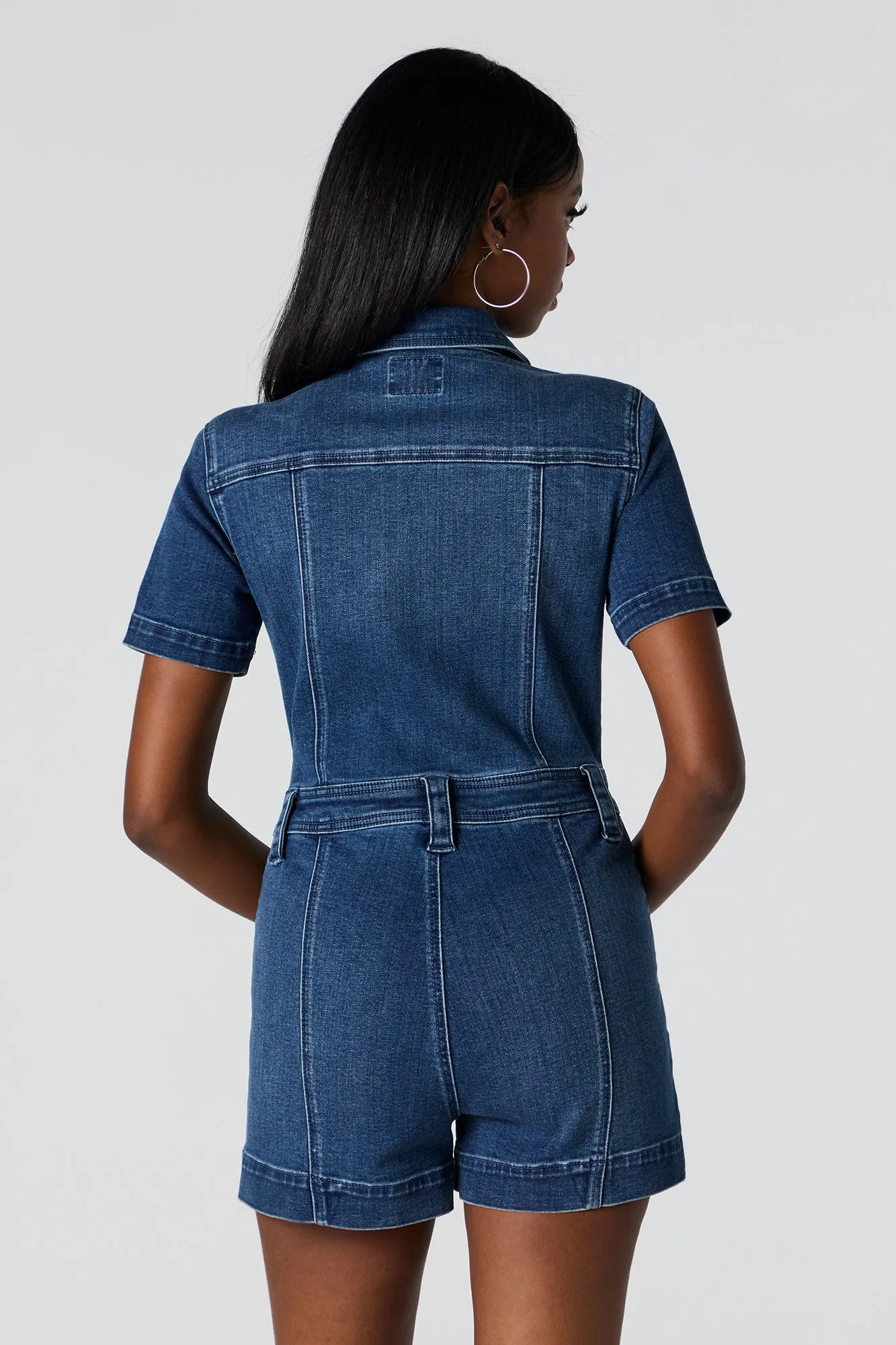 Denim Short Sleeve Button-Up Romper sold by Charlotte Russe product image thumbnail 2