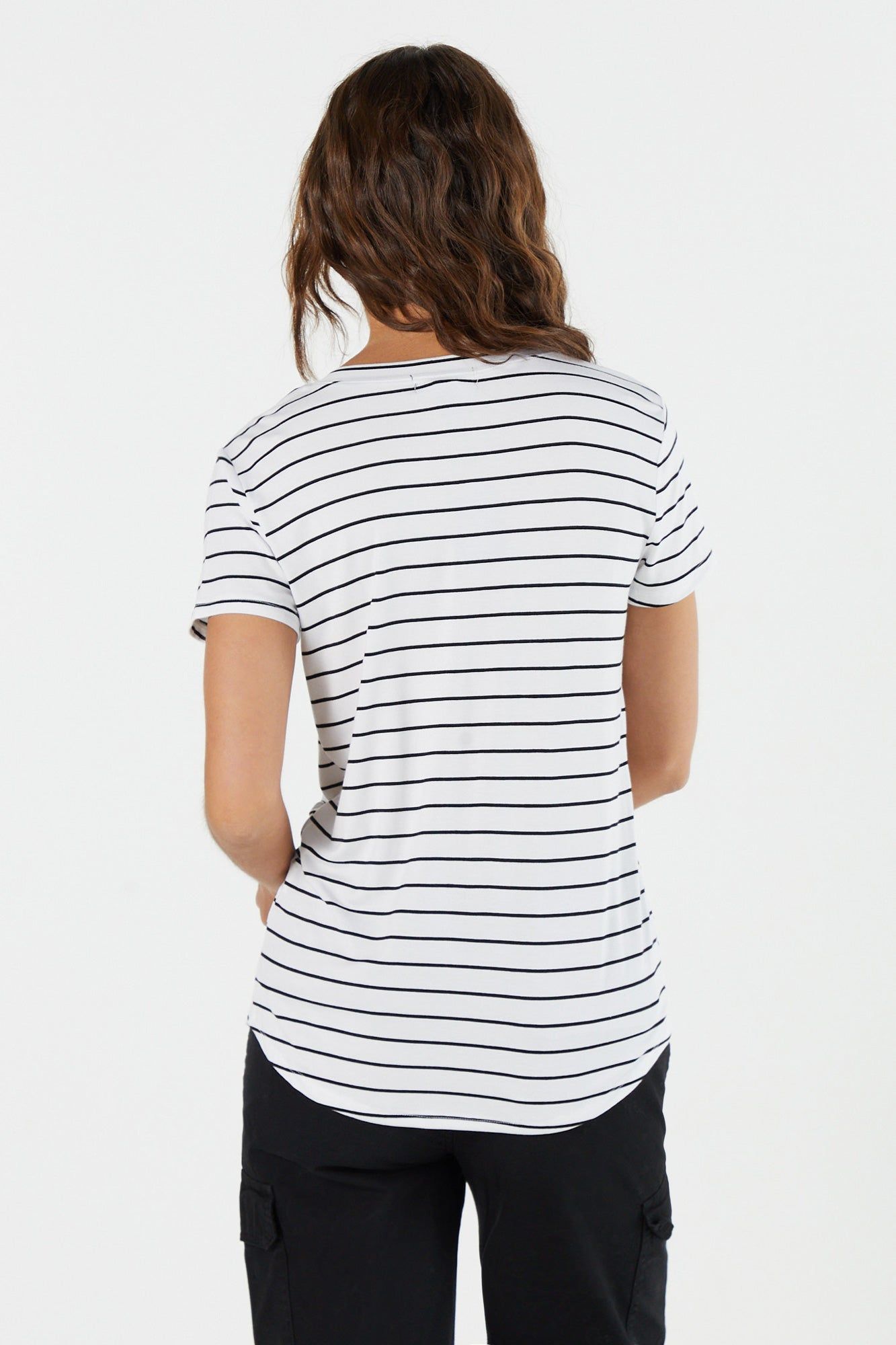 Striped Relaxed V-Neck Pocket T-Shirt sold by Charlotte Russe product image thumbnail 2