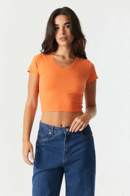 Crop V-Neck T-Shirt sold by Charlotte Russe