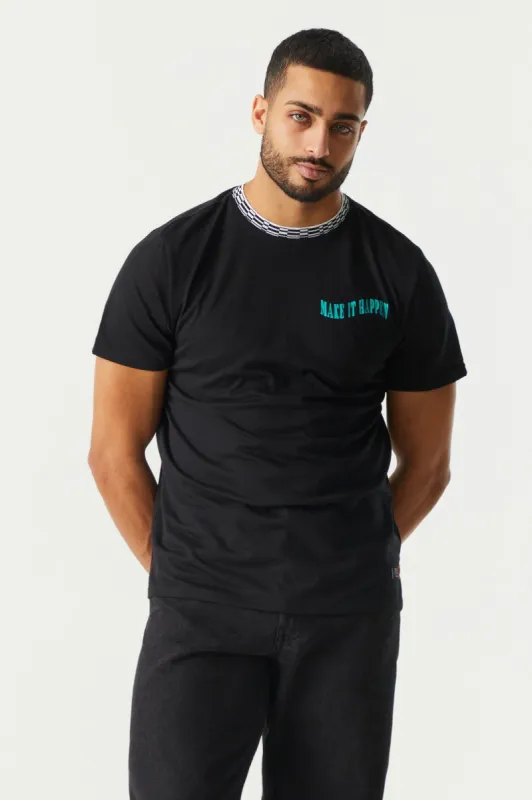 Make It Happen Graphic Printed Collar T-Shirt sold by Charlotte Russe