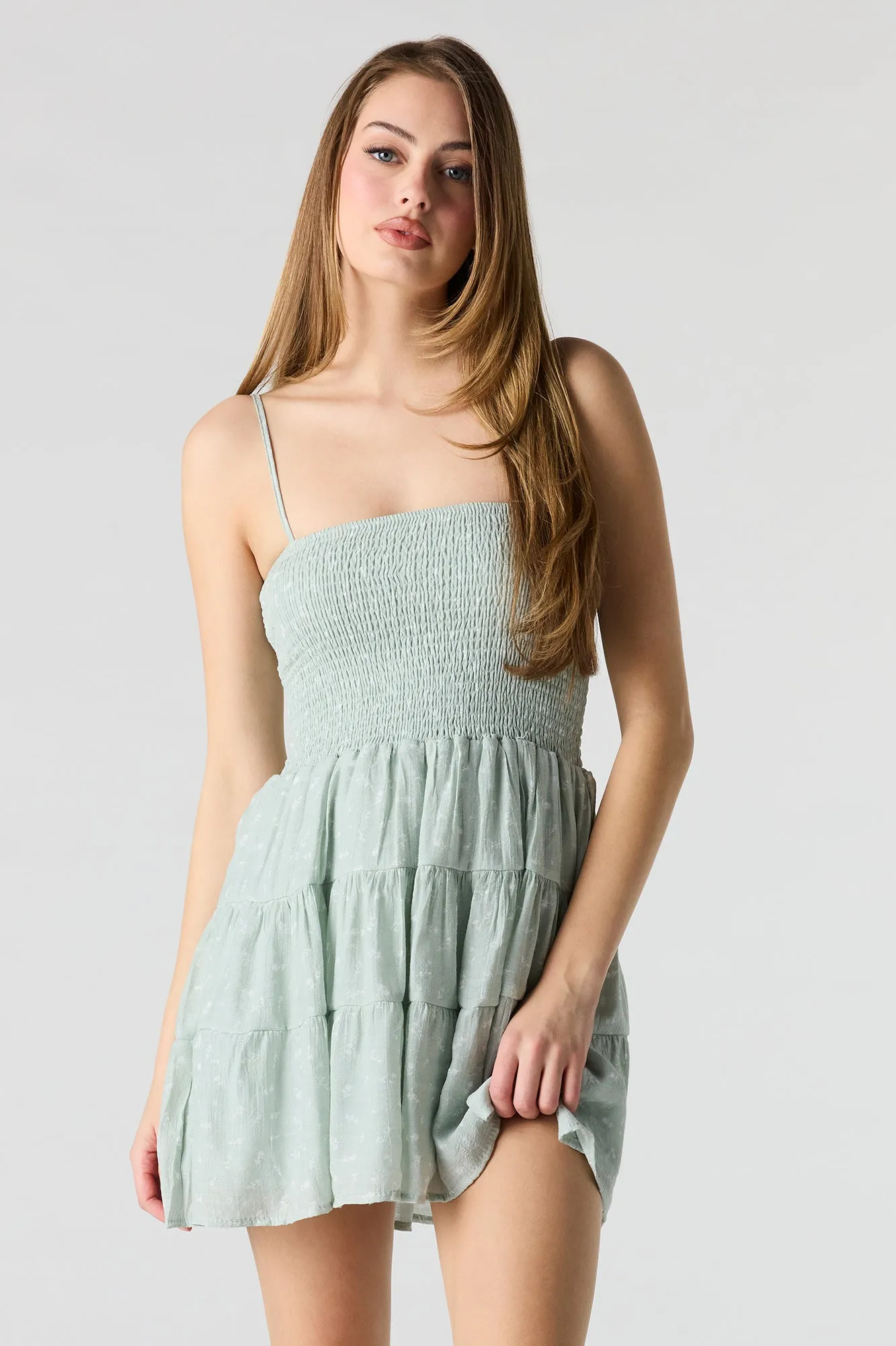 Smocked Tiered Mini Dress sold by Charlotte Russe