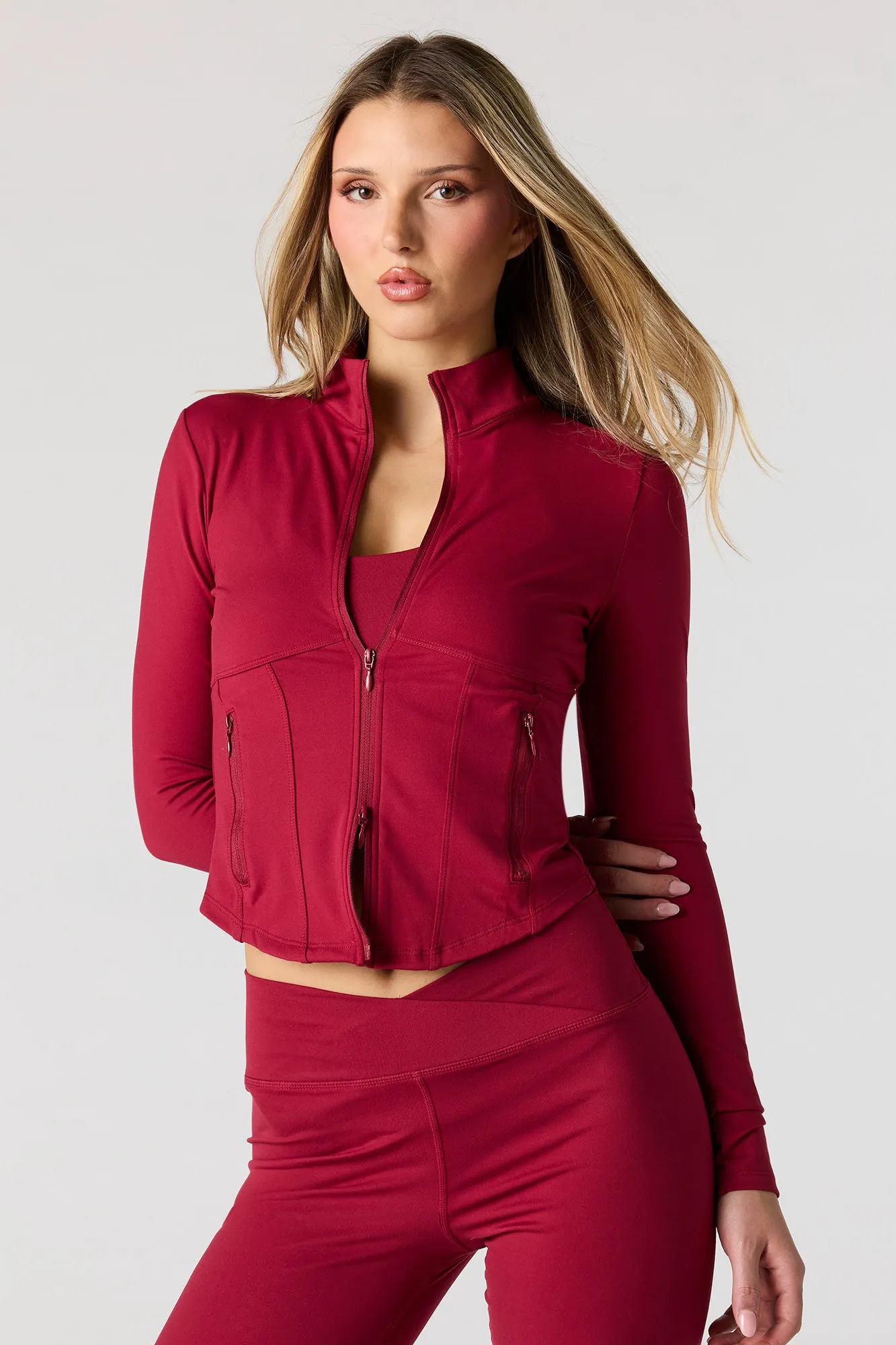 Active High Density 2-Way Zip Corset Jacket sold by Charlotte Russe