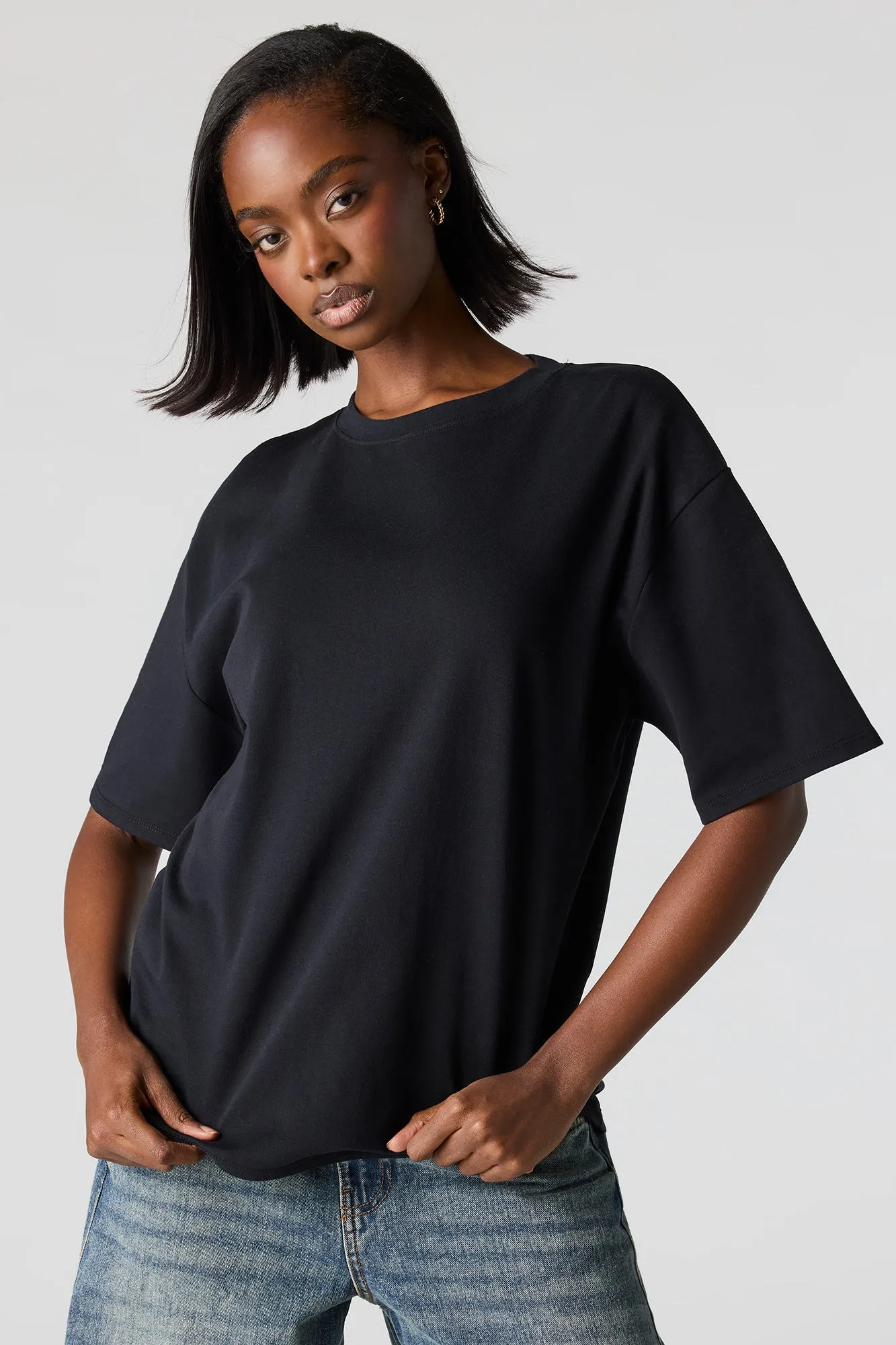 Luxe Heavy Cotton Oversized Boxy T-Shirt sold by Charlotte Russe product image thumbnail 5