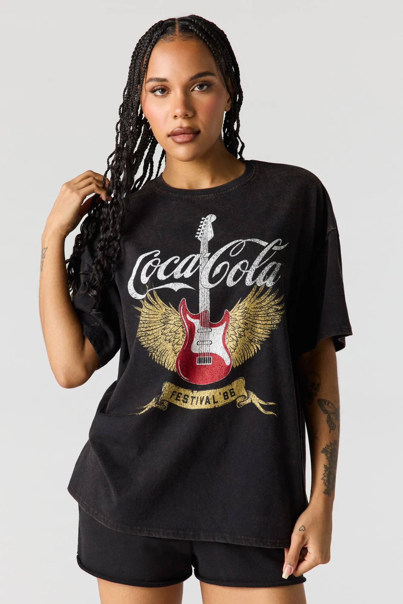 Oversized Coca-Cola Graphic Washed T-Shirt sold by Charlotte Russe product image thumbnail 4