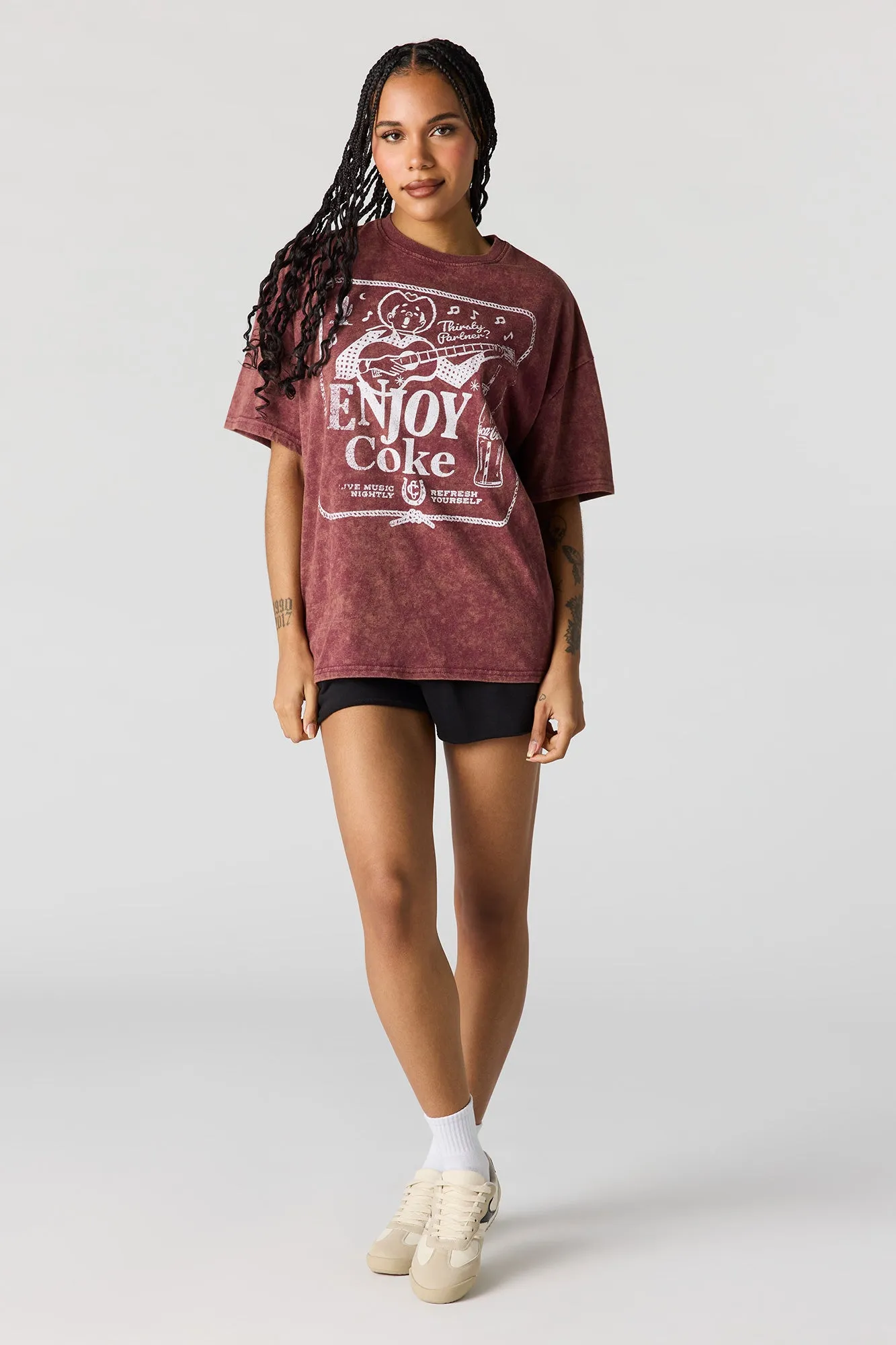 Oversized Coca-Cola Graphic Washed T-Shirt sold by Charlotte Russe product image thumbnail 3