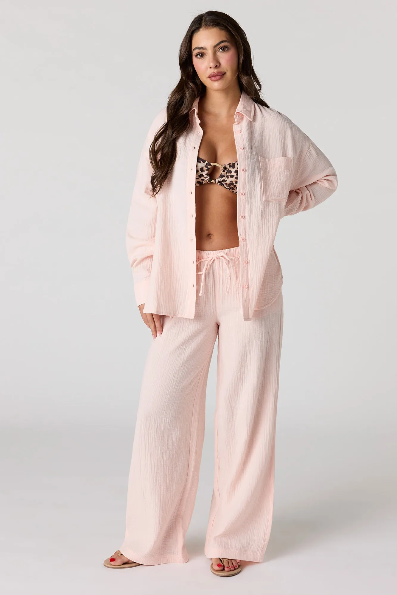 Gauze Button-Up Oversized Top sold by Charlotte Russe product image thumbnail 3