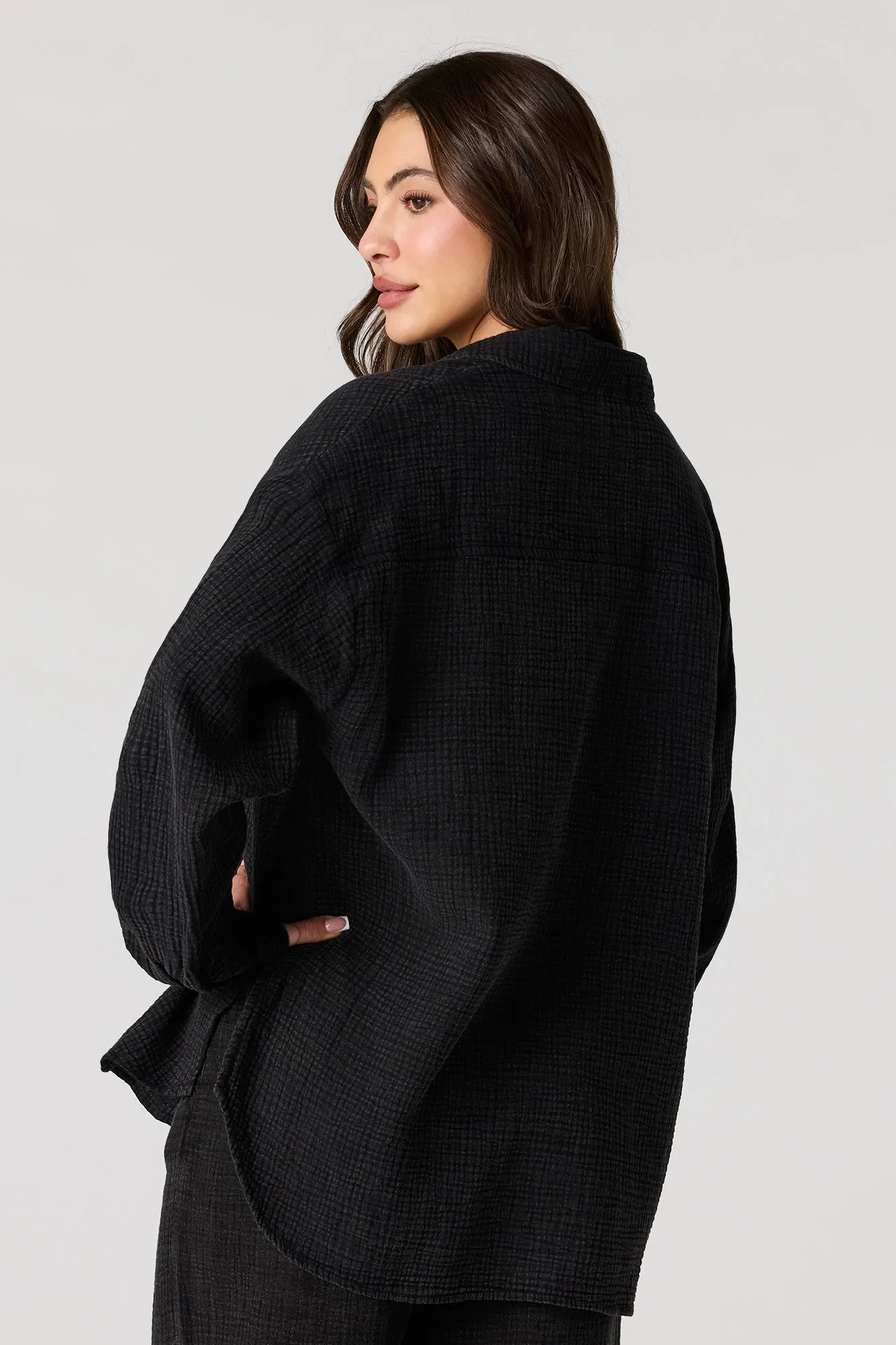 Gauze Button-Up Oversized Top sold by Charlotte Russe product image thumbnail 5