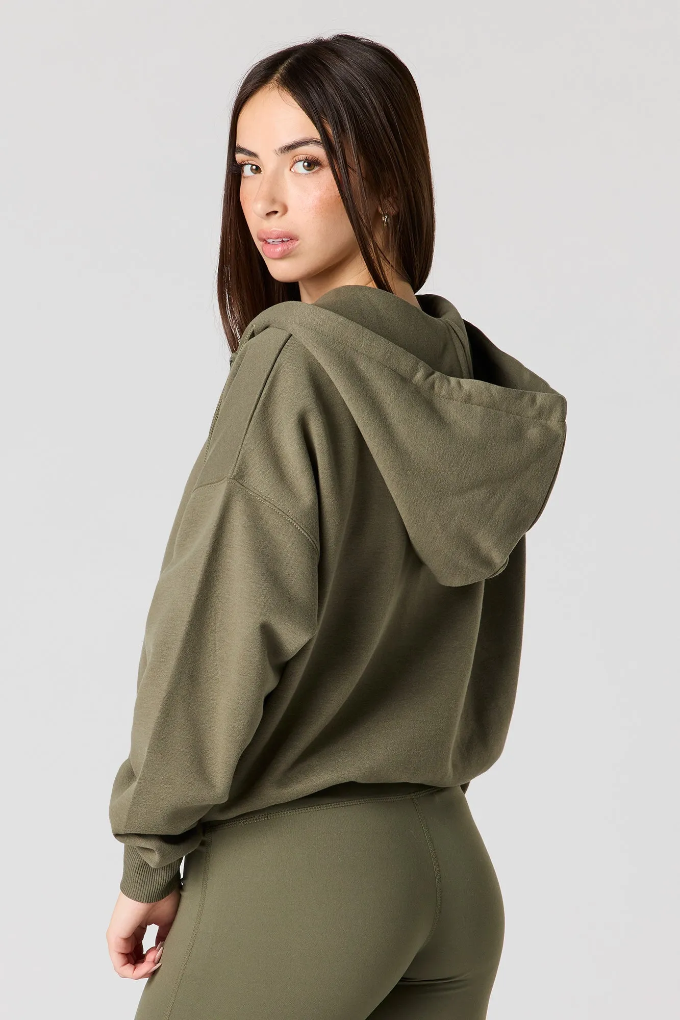 Boxy Zip-Up Fleece Hoodie sold by Charlotte Russe product image thumbnail 2