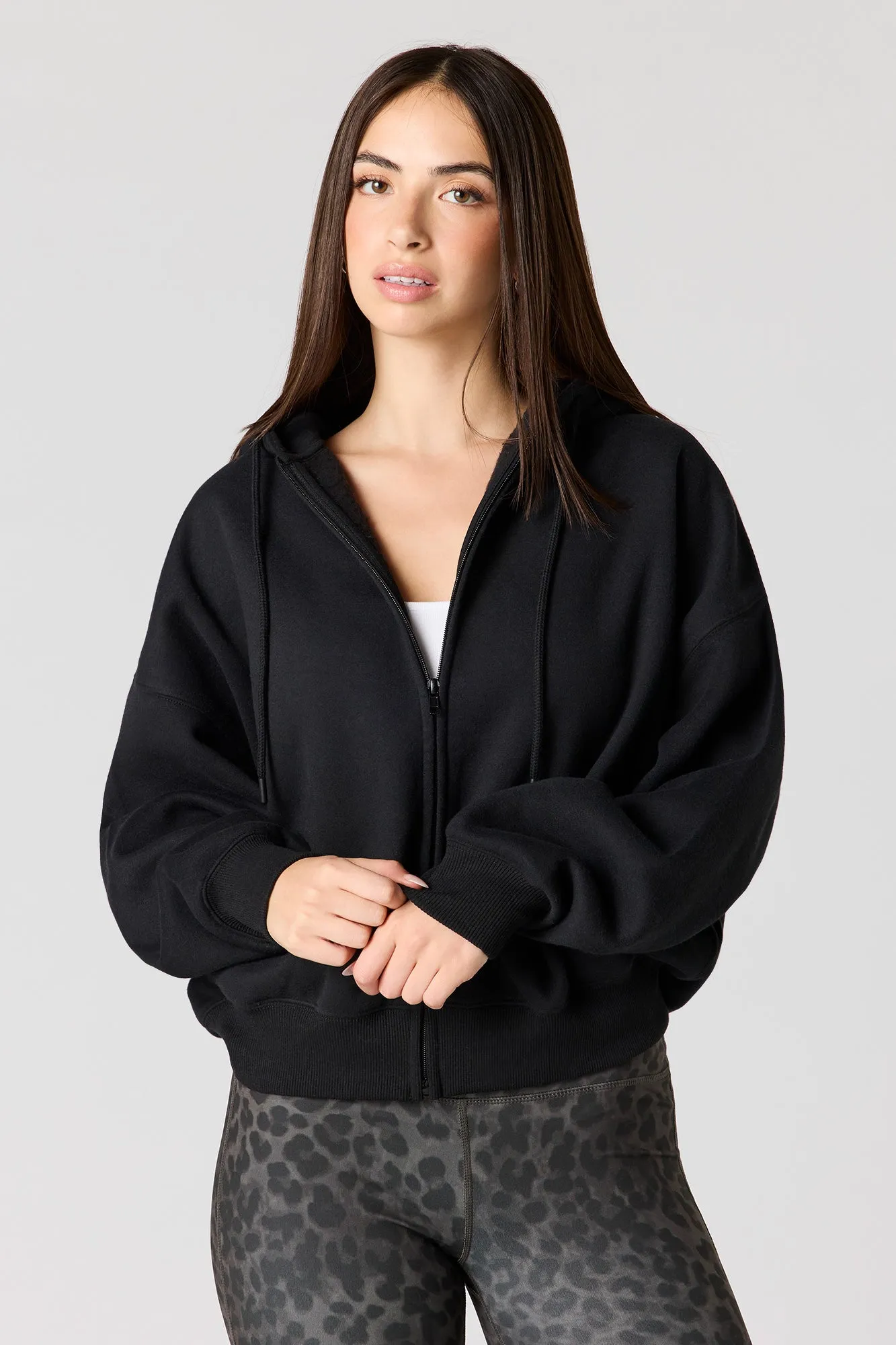 Boxy Zip-Up Fleece Hoodie sold by Charlotte Russe product image thumbnail 5