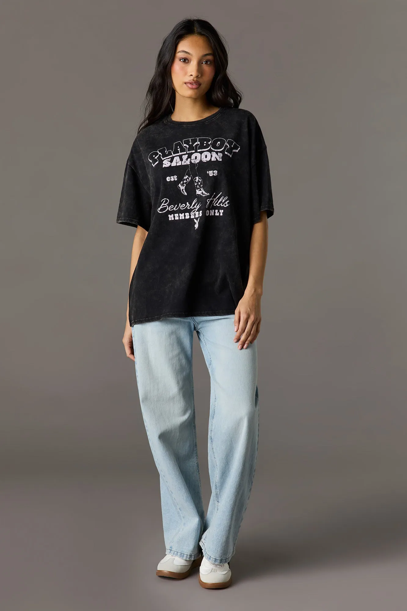 Luxe Heavy Cotton Playboy Oversized Washed Graphic T-Shirt sold by Charlotte Russe product image thumbnail 3