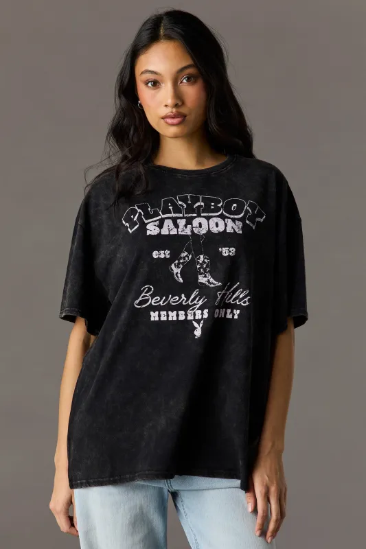Luxe Heavy Cotton Playboy Oversized Washed Graphic T-Shirt made by Stitches