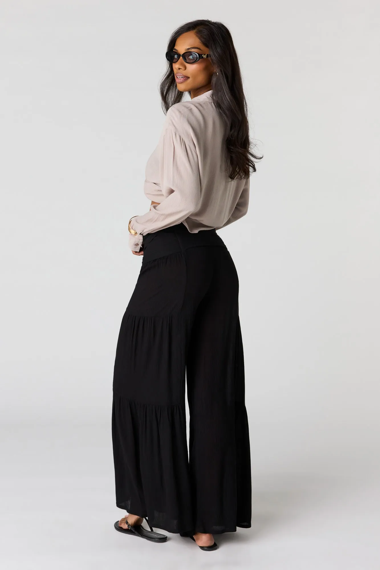 Tie Waist Tiered Palazzo Pant sold by Charlotte Russe product image thumbnail 3