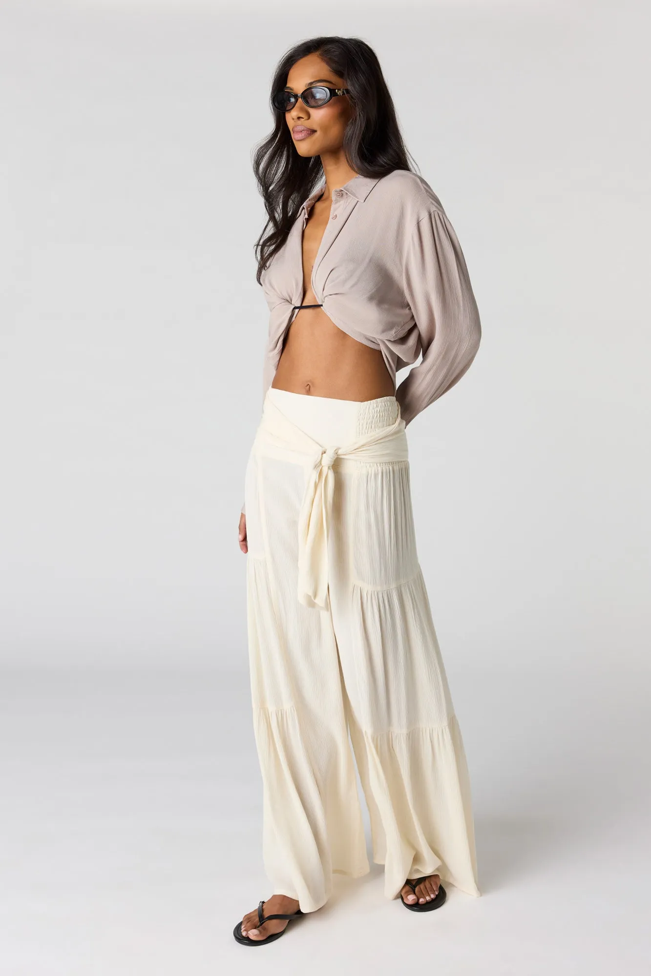 Tie Waist Tiered Palazzo Pant sold by Charlotte Russe product image thumbnail 4