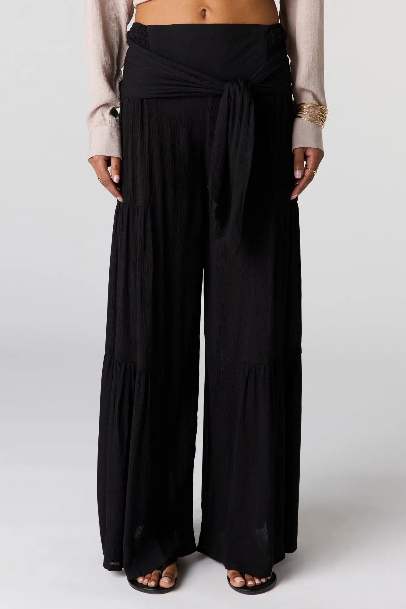 Tie Waist Tiered Palazzo Pant sold by Charlotte Russe product image thumbnail 2