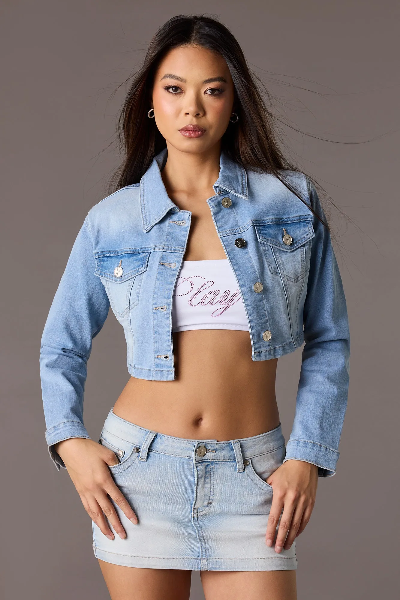 Playboy Rhinestone Denim Jacket sold by Charlotte Russe product image thumbnail 4