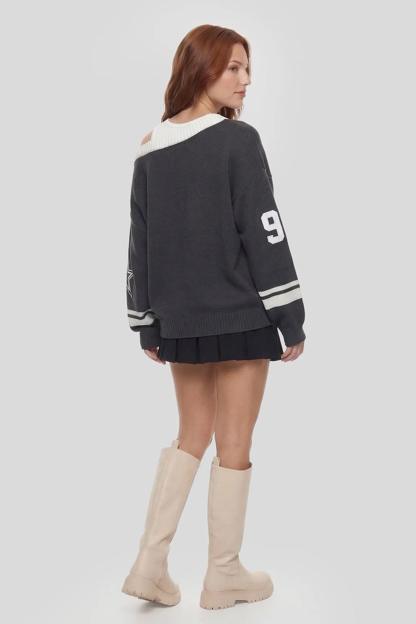 Oversized V-Neck Varsity Sweater sold by Charlotte Russe product image thumbnail 5