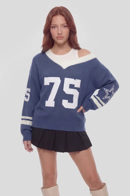 Oversized V-Neck Varsity Sweater made by Charlotte Russe