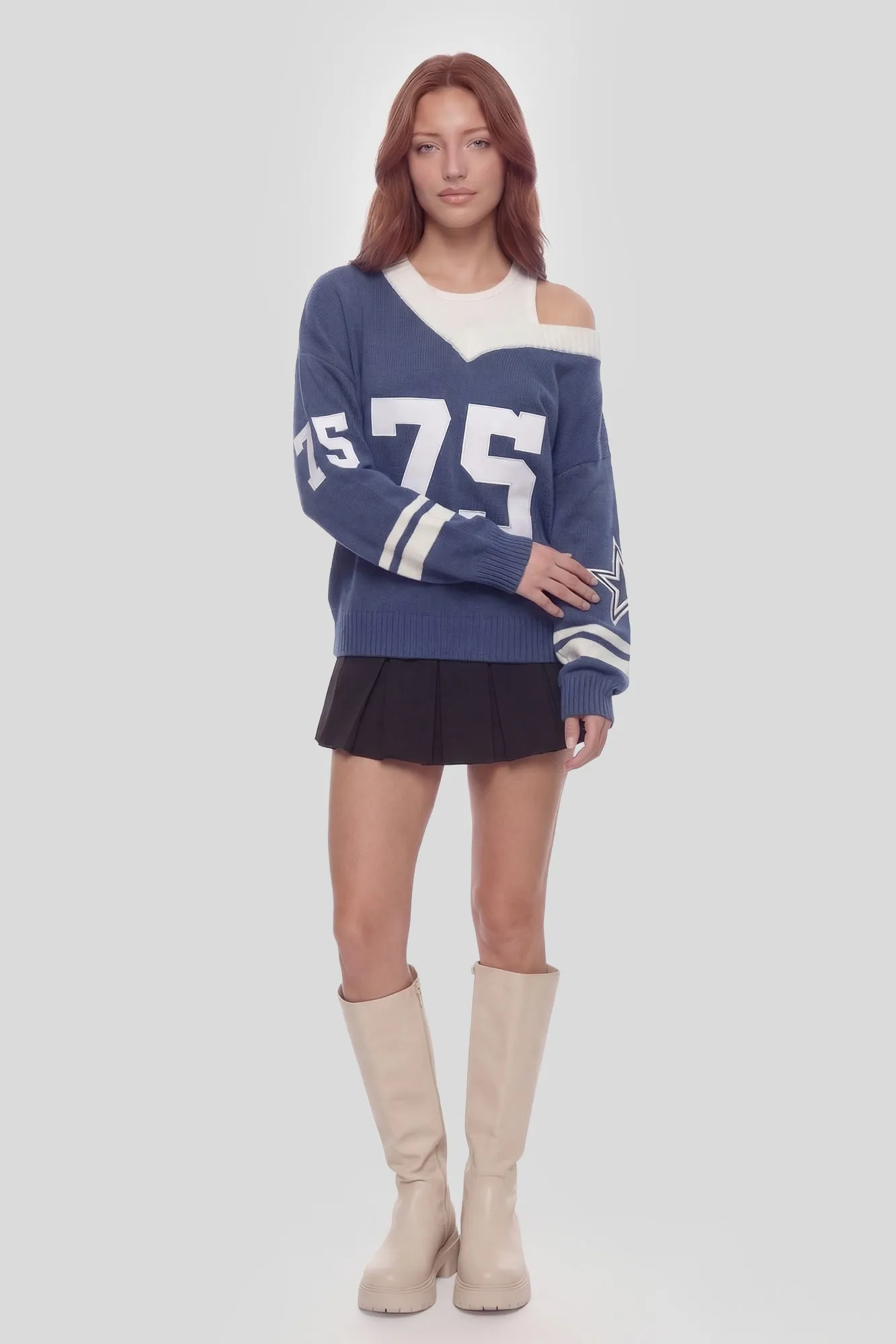 Oversized V-Neck Varsity Sweater sold by Charlotte Russe product image thumbnail 3