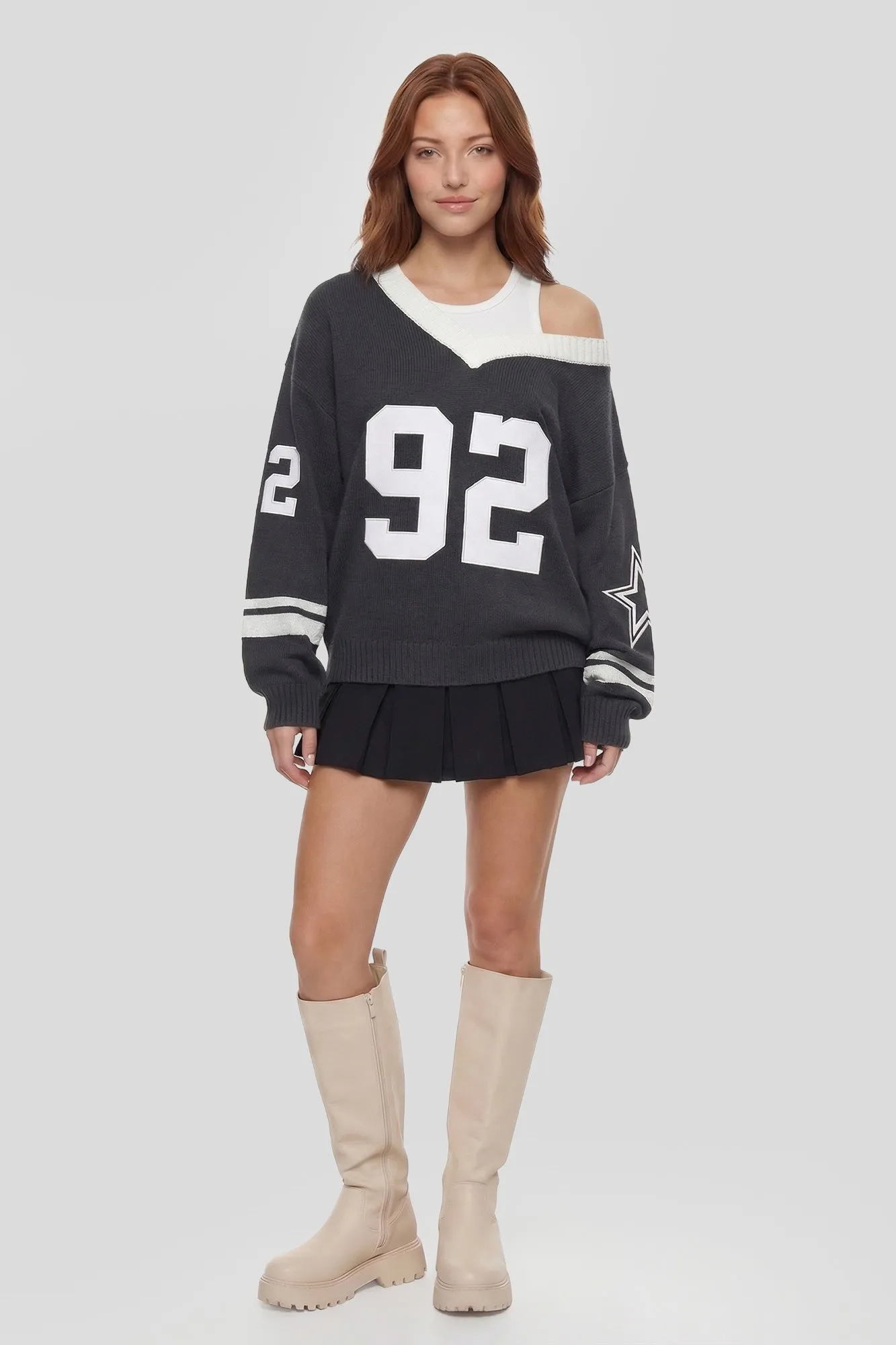 Oversized V-Neck Varsity Sweater sold by Charlotte Russe product image thumbnail 4