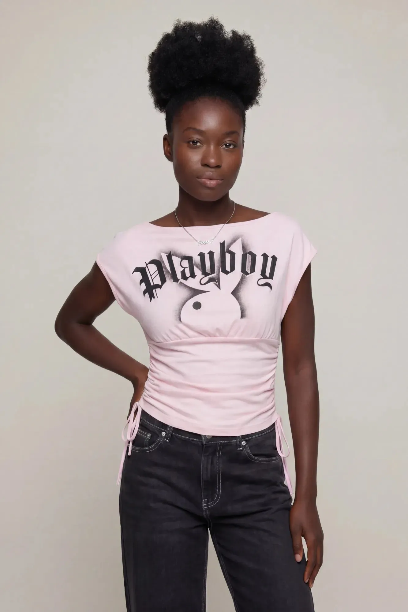 Playboy Contour Boat Neck Cinched Top sold by Charlotte Russe