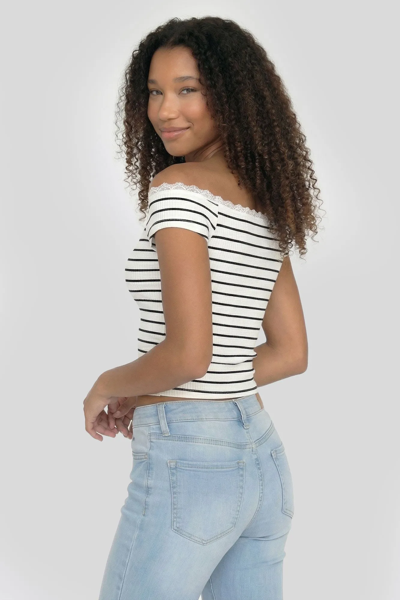 Ribbed Lace Trim Off Shoulder Top sold by Charlotte Russe product image thumbnail 2