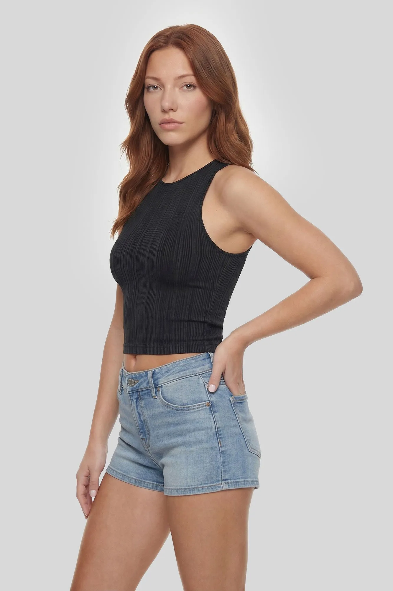 Seamless Ribbed High Neck Tank sold by Charlotte Russe product image thumbnail 3