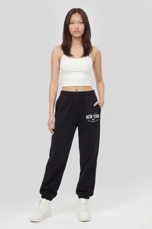 New York Graphic Fleece Jogger made by Charlotte Russe