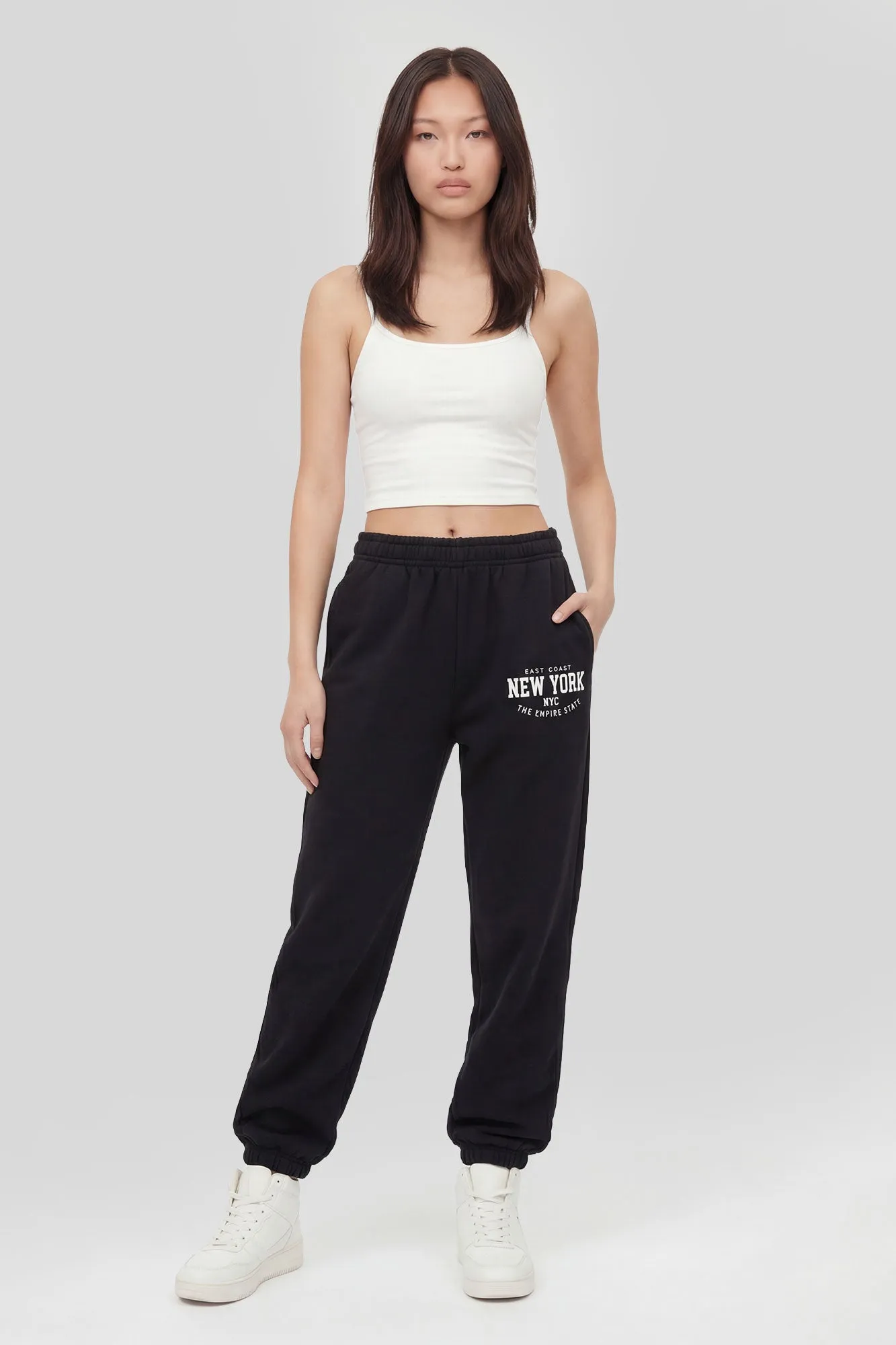 New York Graphic Fleece Jogger sold by Charlotte Russe