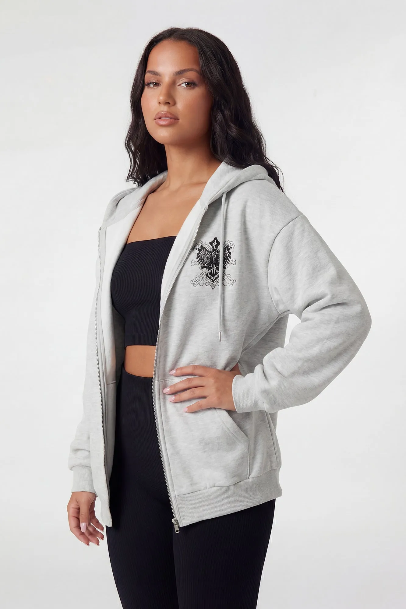 Graphic Striped Zip-Up Boyfriend Hoodie sold by Charlotte Russe