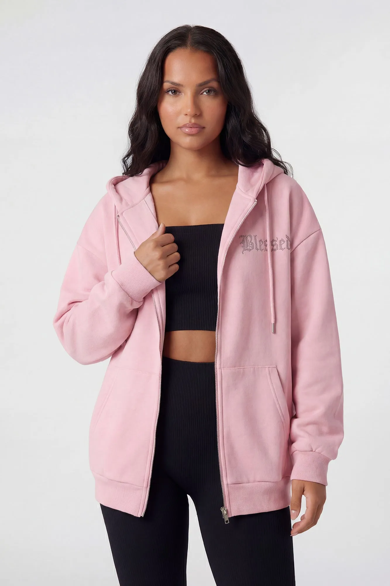 Graphic Striped Zip-Up Boyfriend Hoodie sold by Charlotte Russe product image thumbnail 5