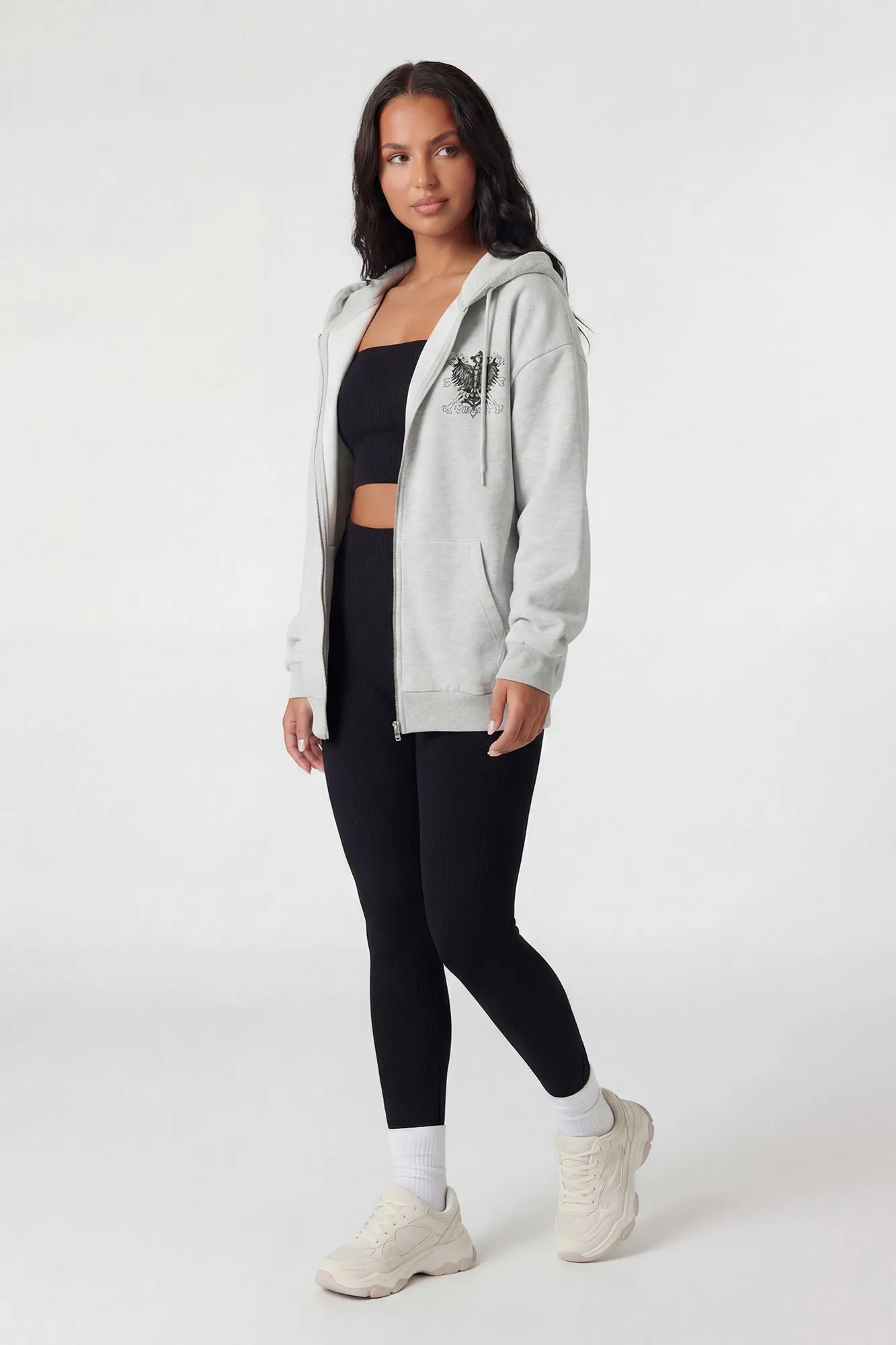 Graphic Striped Zip-Up Boyfriend Hoodie sold by Charlotte Russe product image thumbnail 3