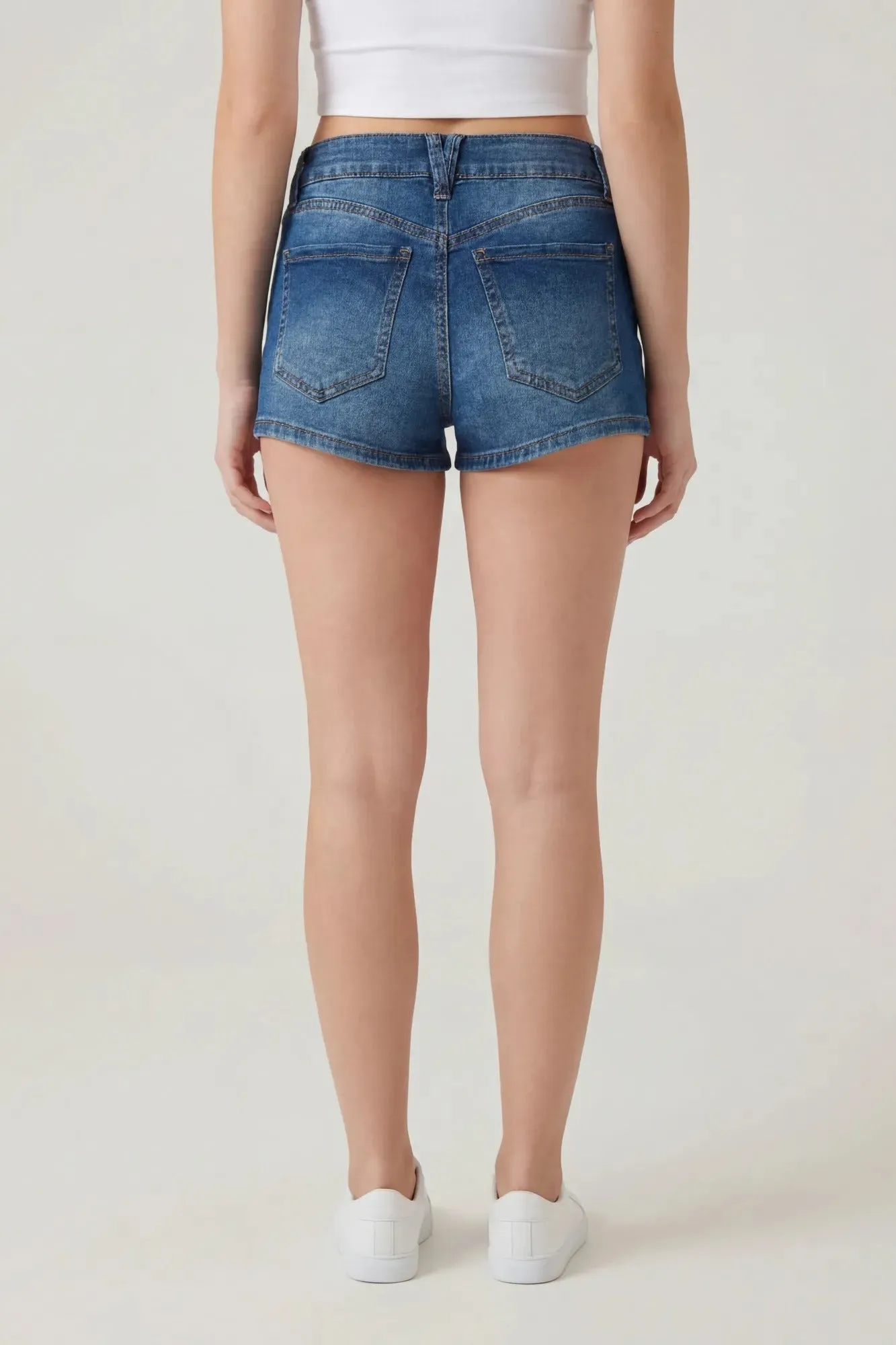 Stretch Mid Rise Push Up Medium Denim Short sold by Charlotte Russe product image thumbnail 4