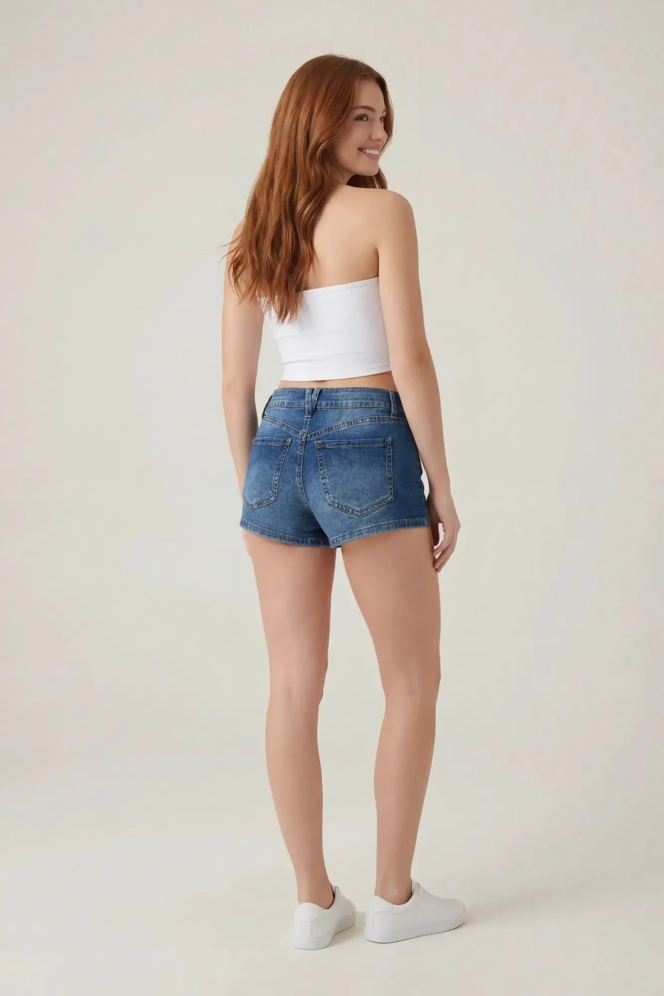 Stretch Mid Rise Push Up Medium Denim Short sold by Charlotte Russe product image thumbnail 2