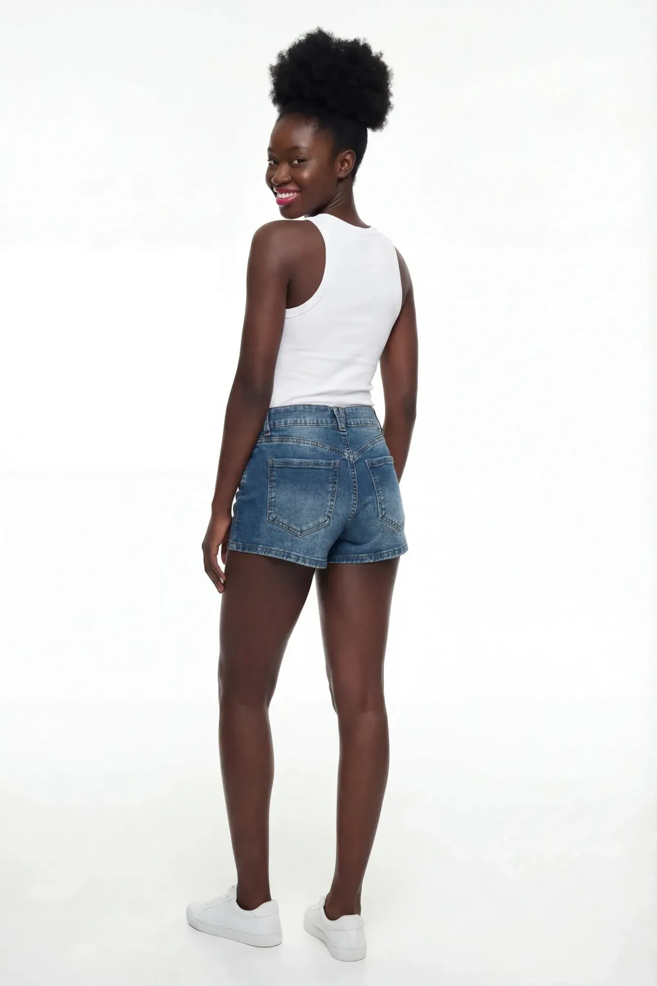 Stretch Mid Rise Push Up Vintage Medium Denim Short sold by Charlotte Russe product image thumbnail 4