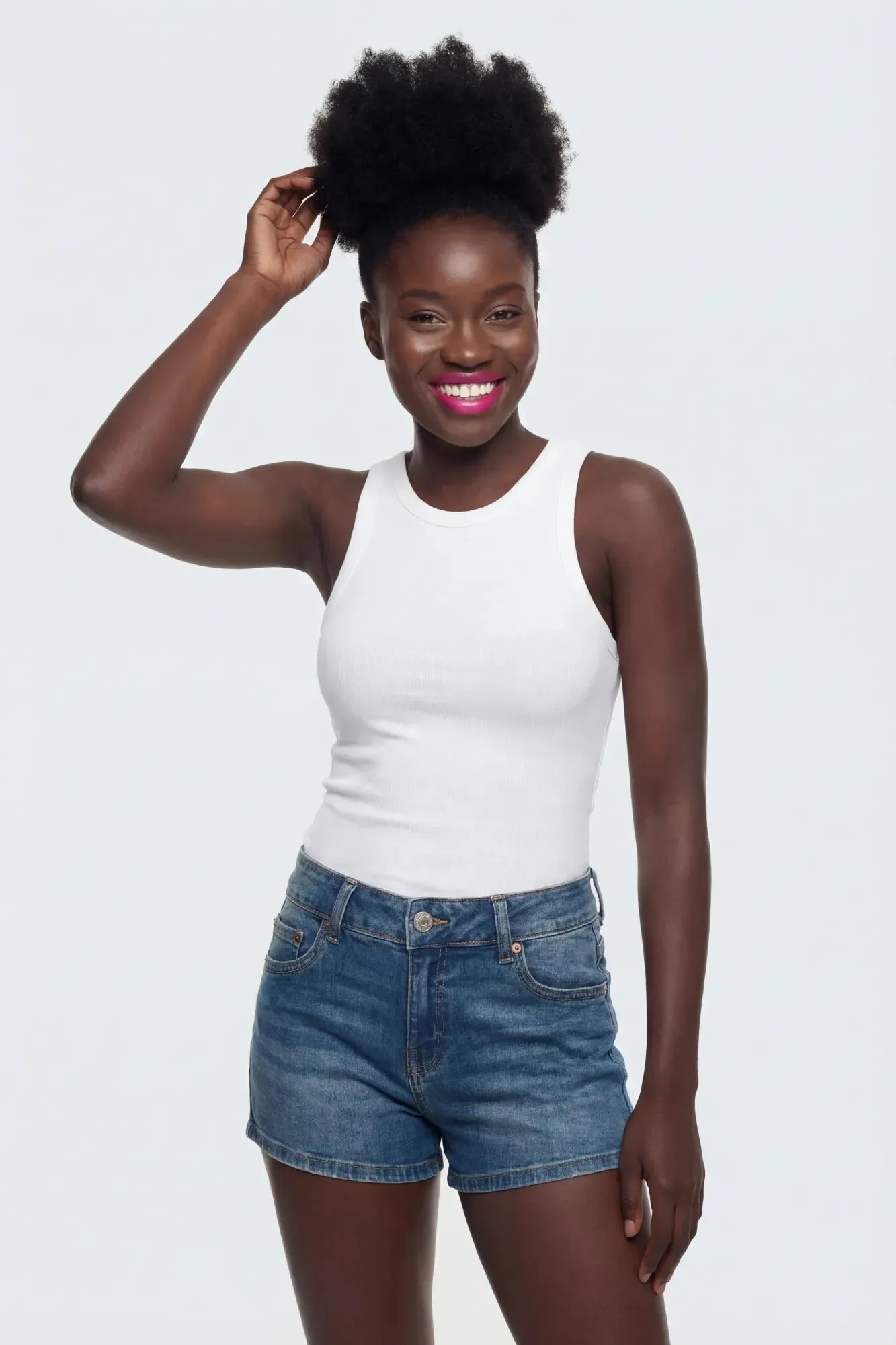 Stretch Mid Rise Push Up Vintage Medium Denim Short sold by Charlotte Russe
