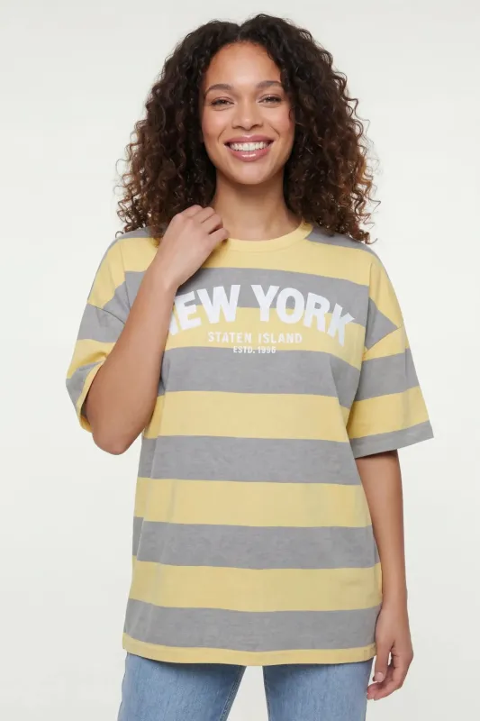 Luxe Heavy Cotton Striped Graphic T-Shirt made by Stitches