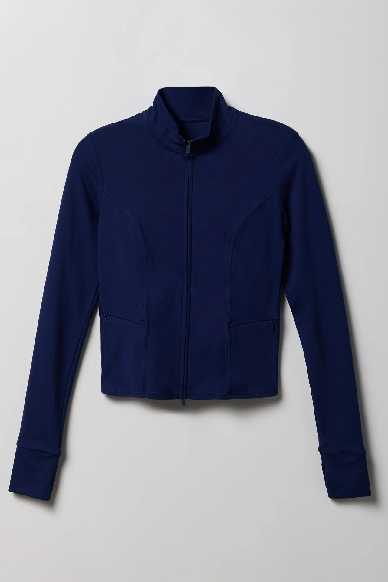 Active High Density 2-Way Zip Jacket sold by Charlotte Russe