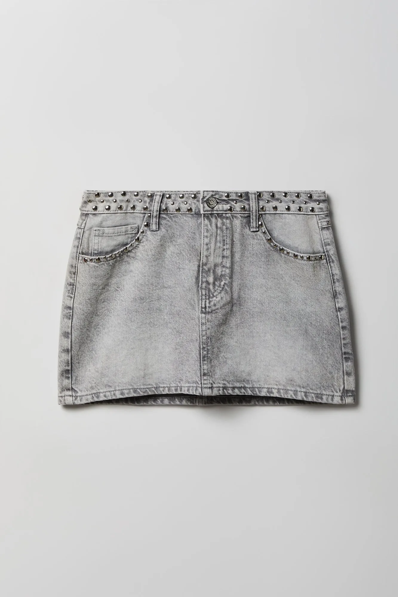 Studded Denim Mini Skirt sold by Charlotte Russe