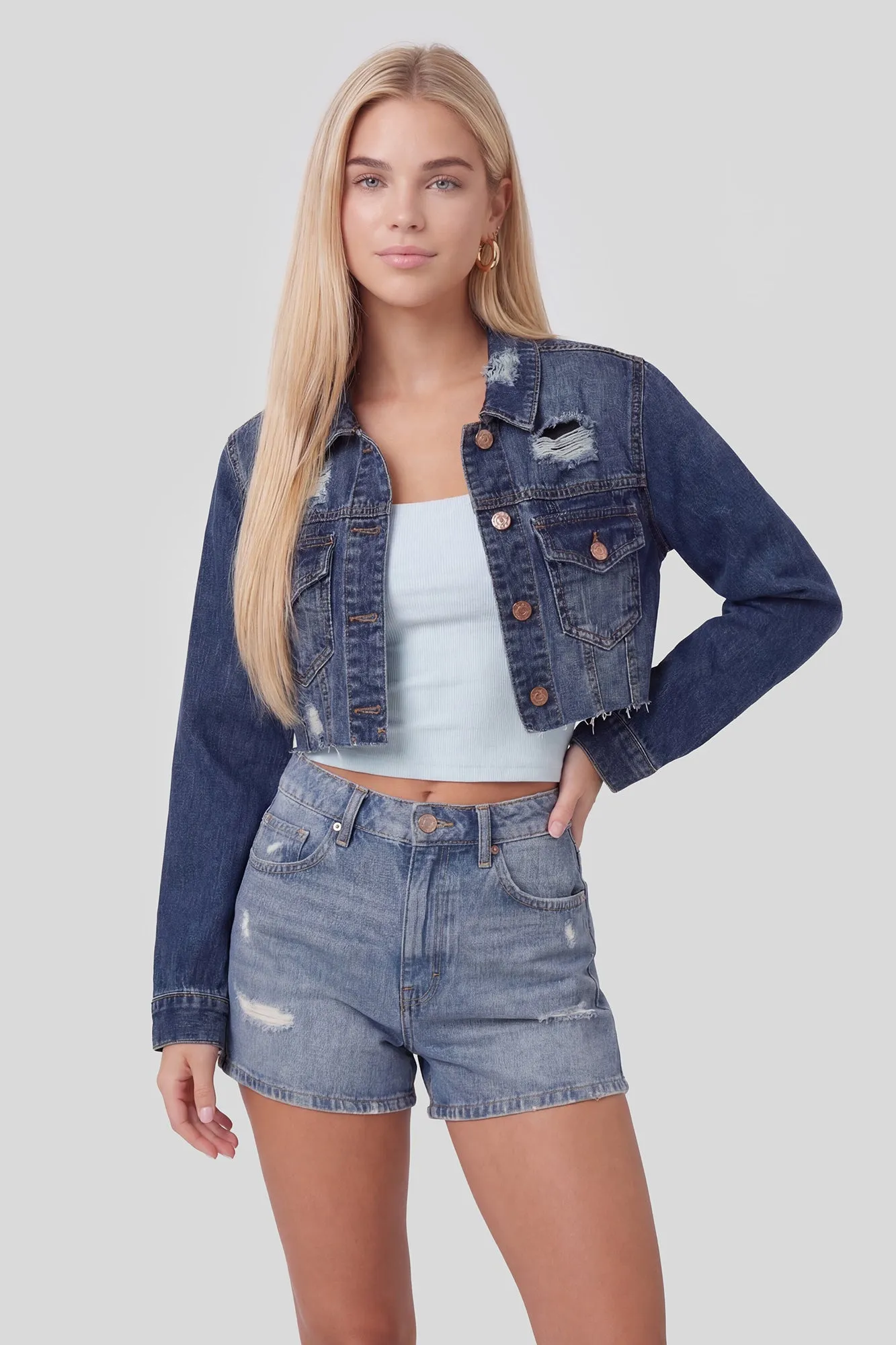 Ripped Cropped Denim Jacket sold by Charlotte Russe product image thumbnail 4